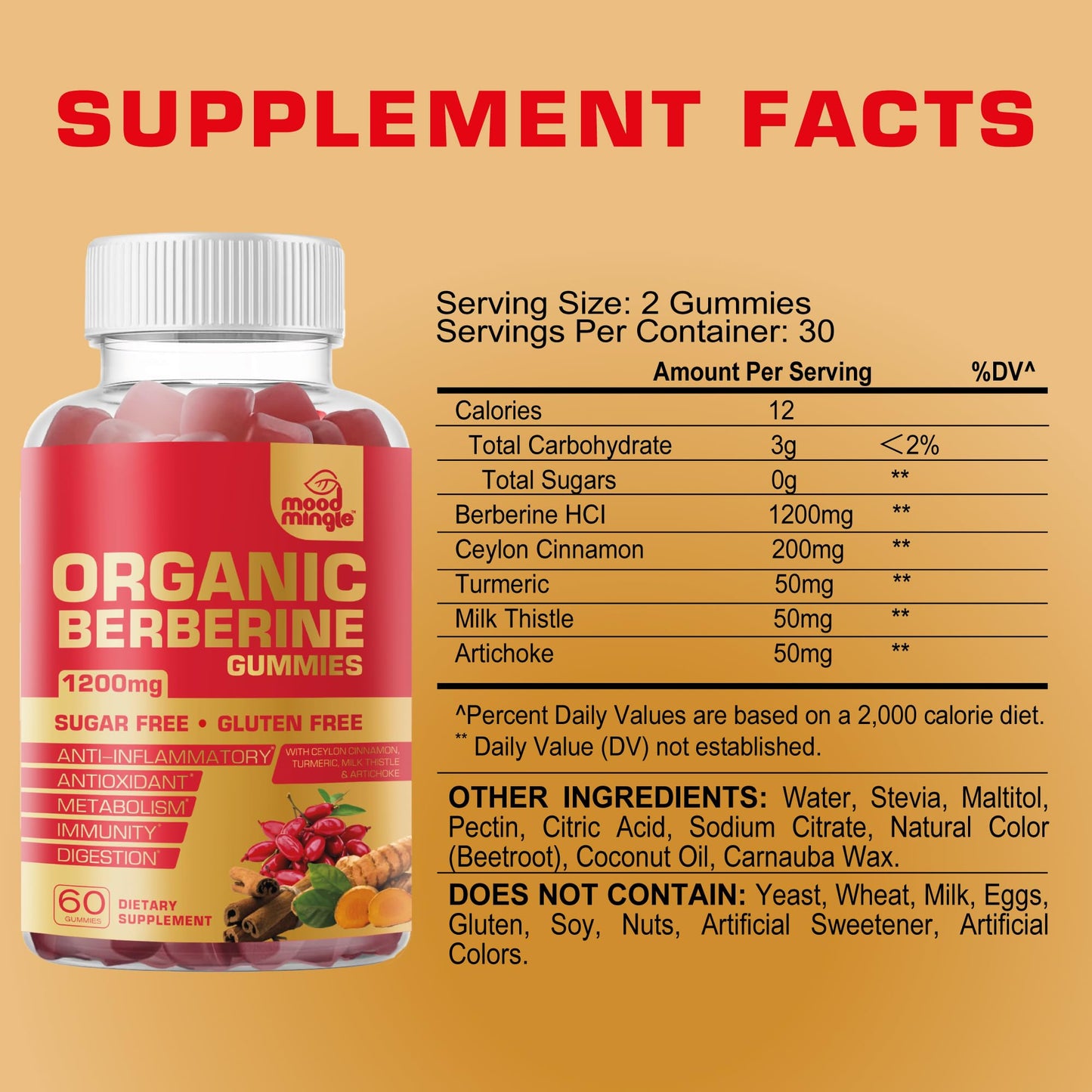 Mood Mingle Berberine Supplement Gummies, 120 Count
