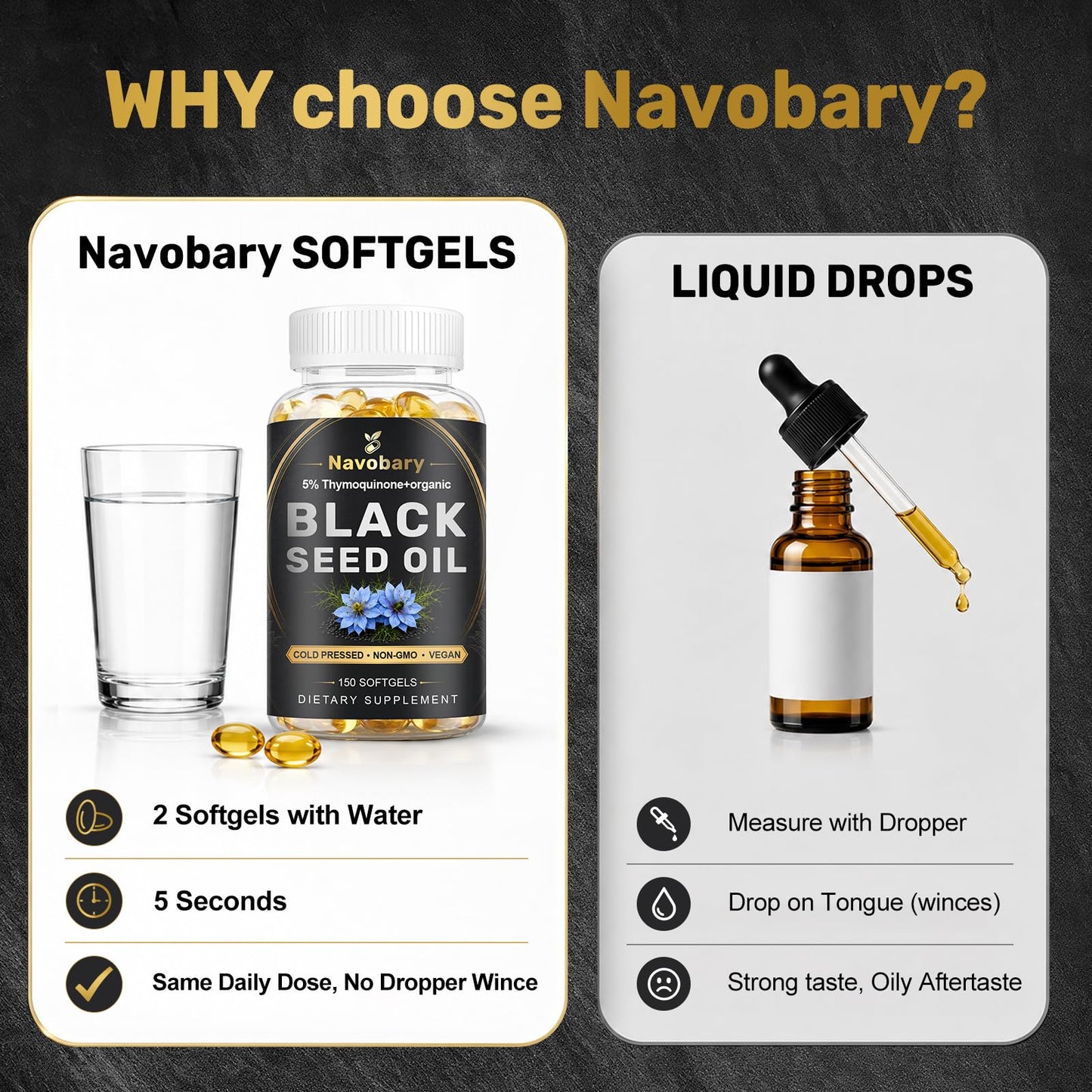 Navobary Black Seed Oil Softgel 500mg Cold Pressed, 150 Softgels