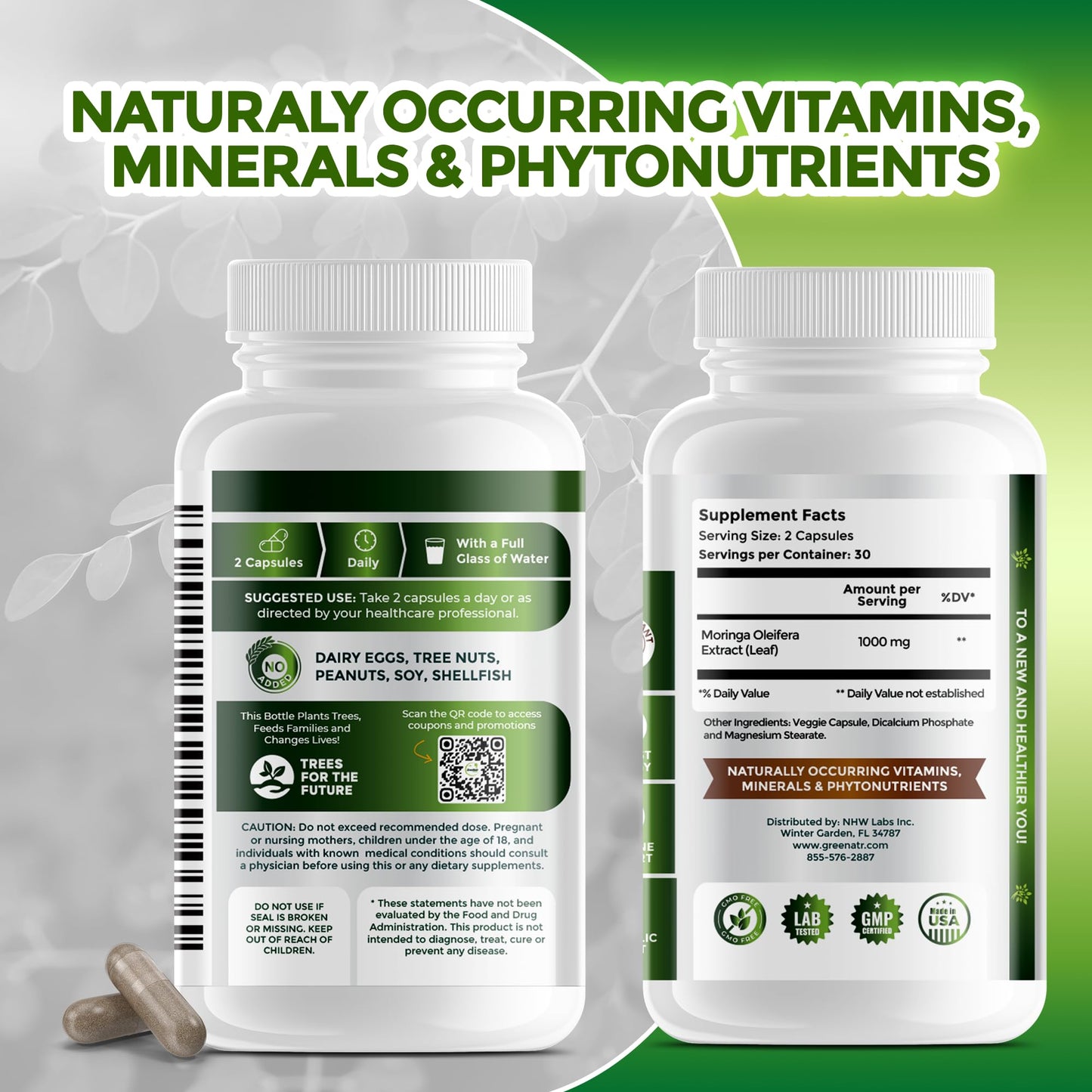 GreeNatr Pure Moringa Oleifera Leaf Extract Capsules 180 Capsules