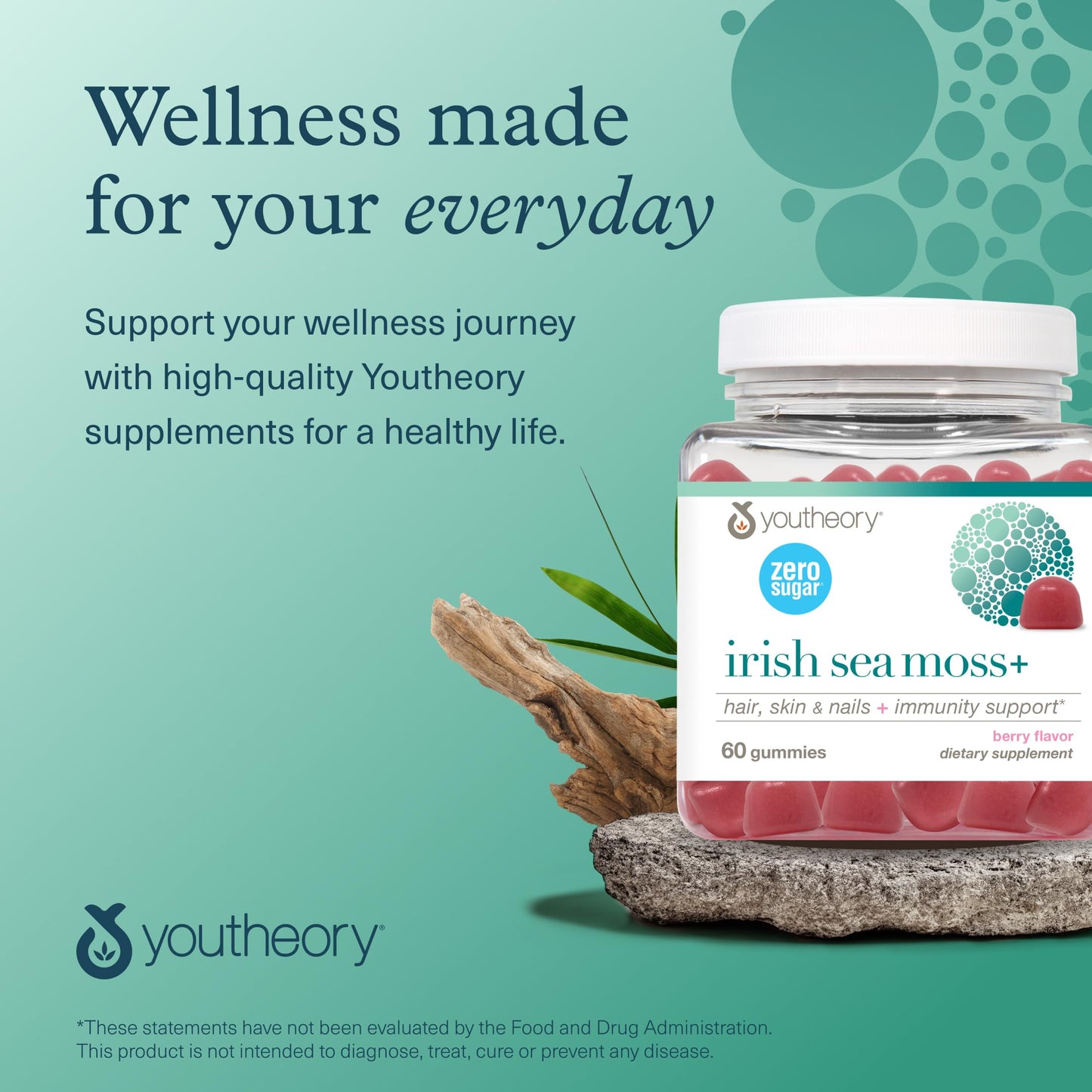 Youtheory Zero Sugar Irish Sea Moss Gummies 60 Count