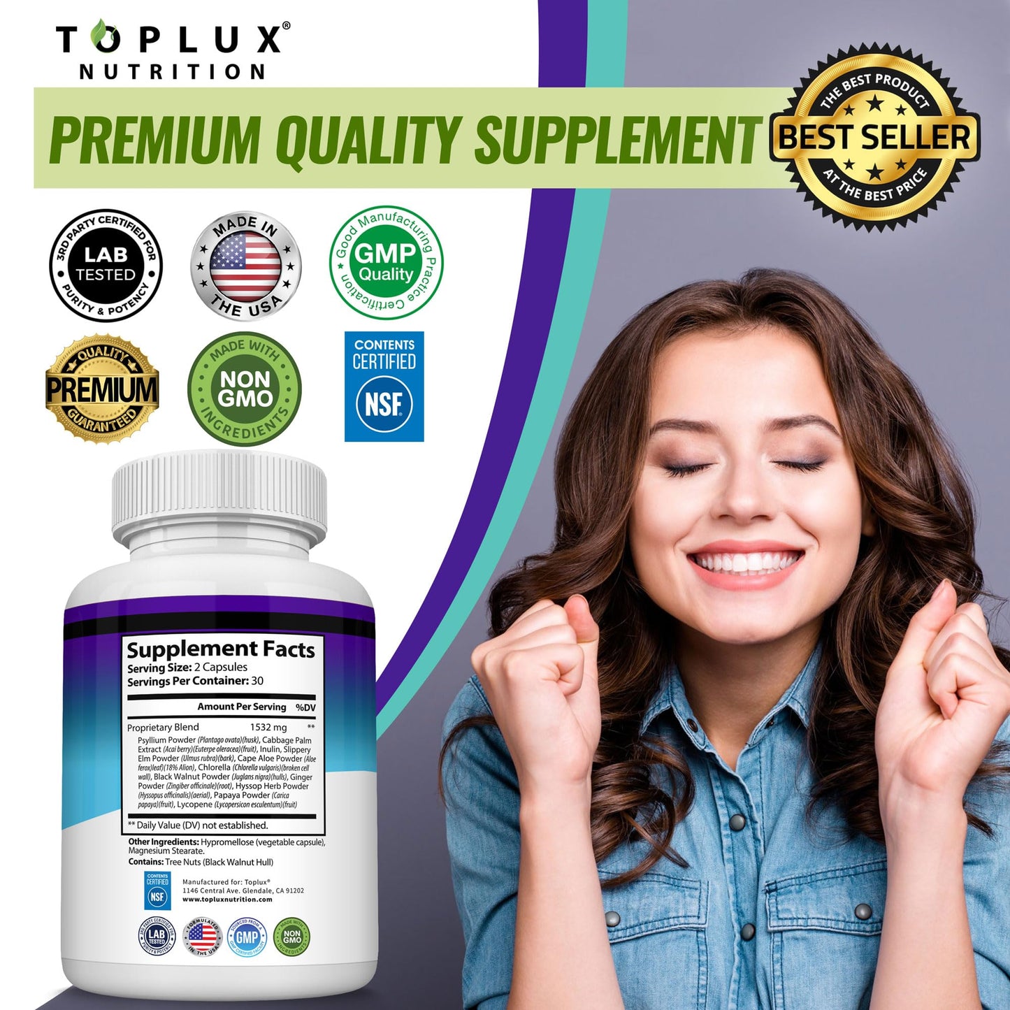 Toplux Keto Detox Pills Advanced Cleansing Extract 1532 Mg Natural Acai Colon Cleanser Formula Capsules, 60 Count