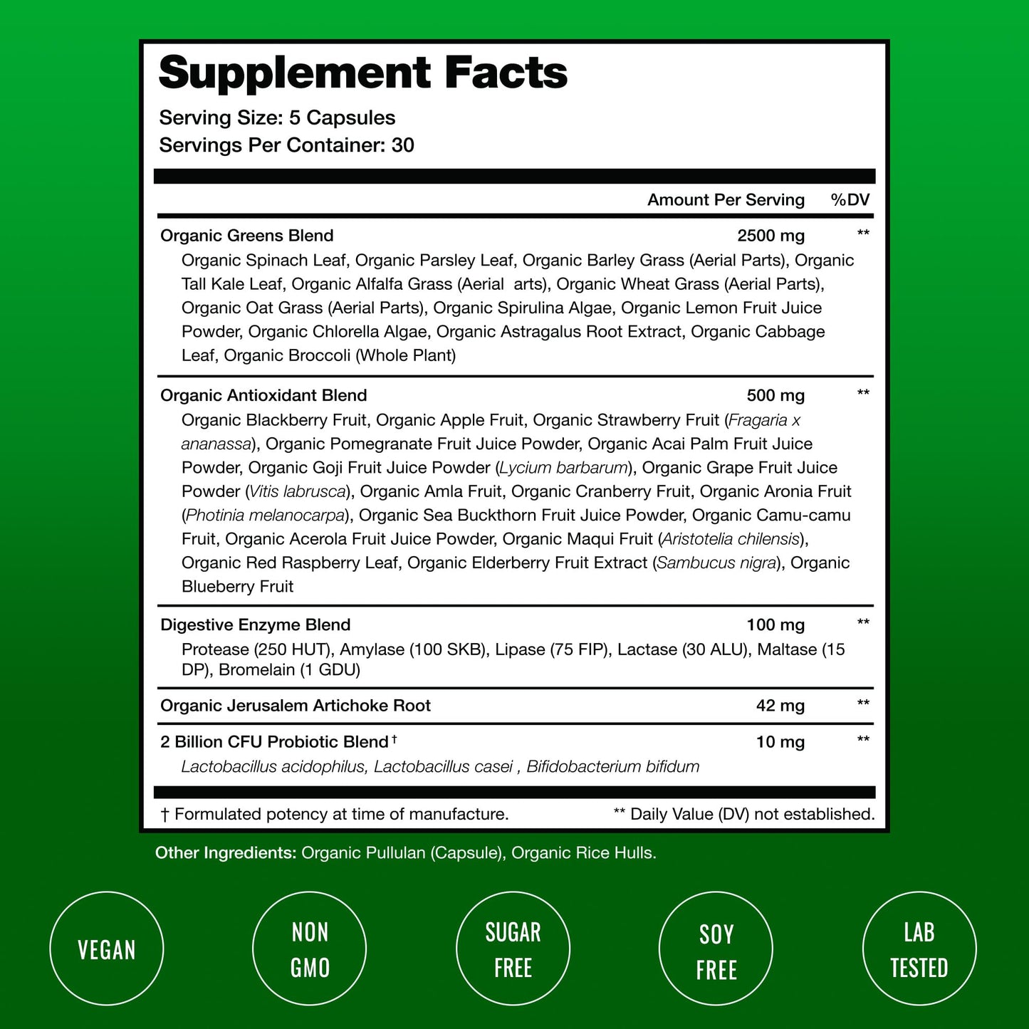 NutraChamps Organic Super Greens Capsules 150 Count