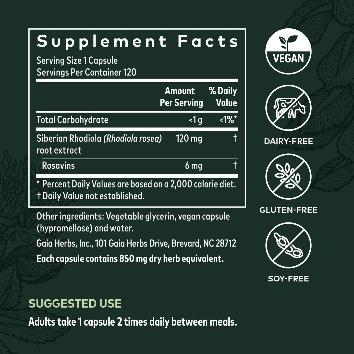 Gaia Herbs Rhodiola Rosea Vegan Liquid Phyto Capsules, 120 Count