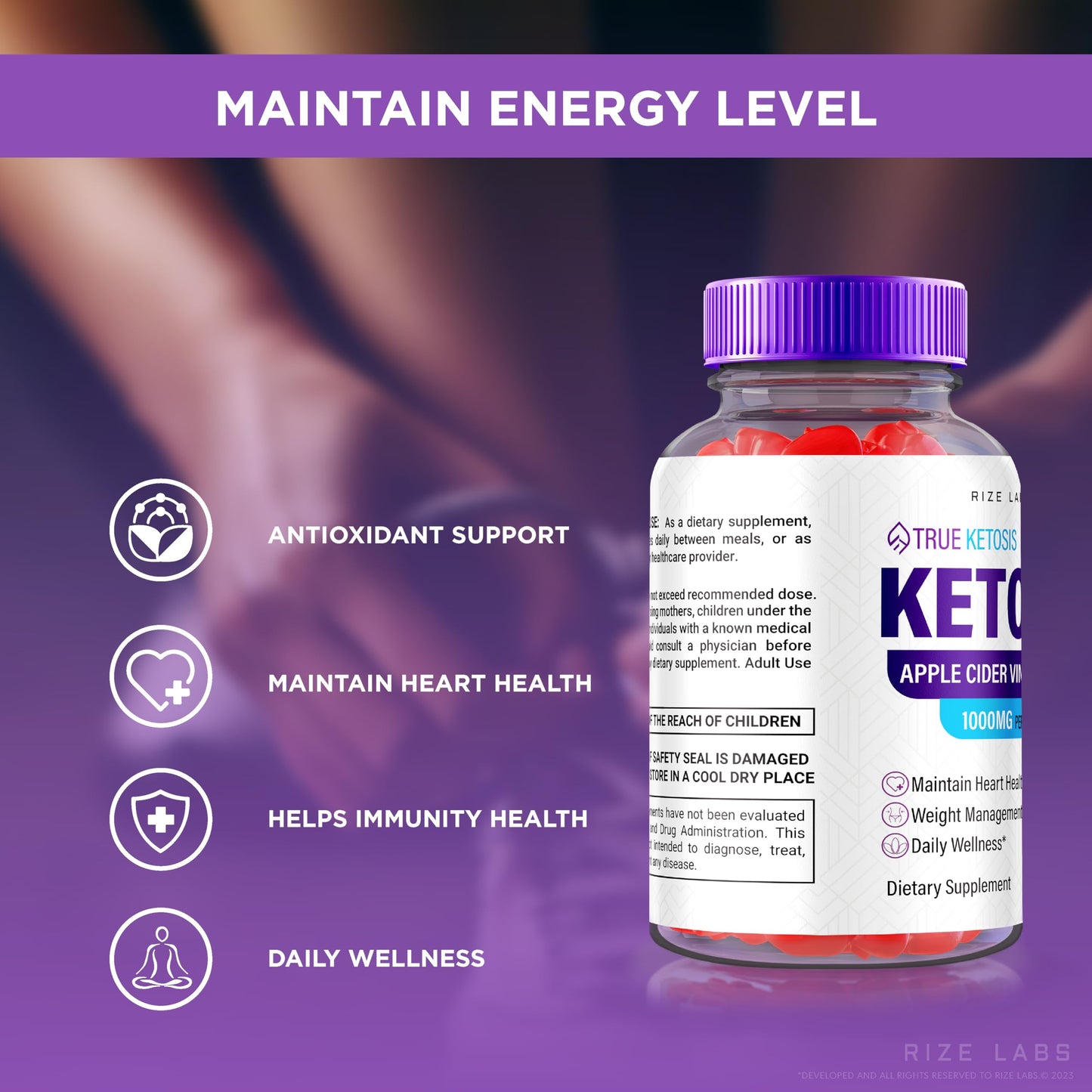 Rize Labs True Ketosis ACV Gummies for Advanced Weight Loss - Keto + ACV Slimming Belly Fat Diet Gummy AC, 60 Gummies
