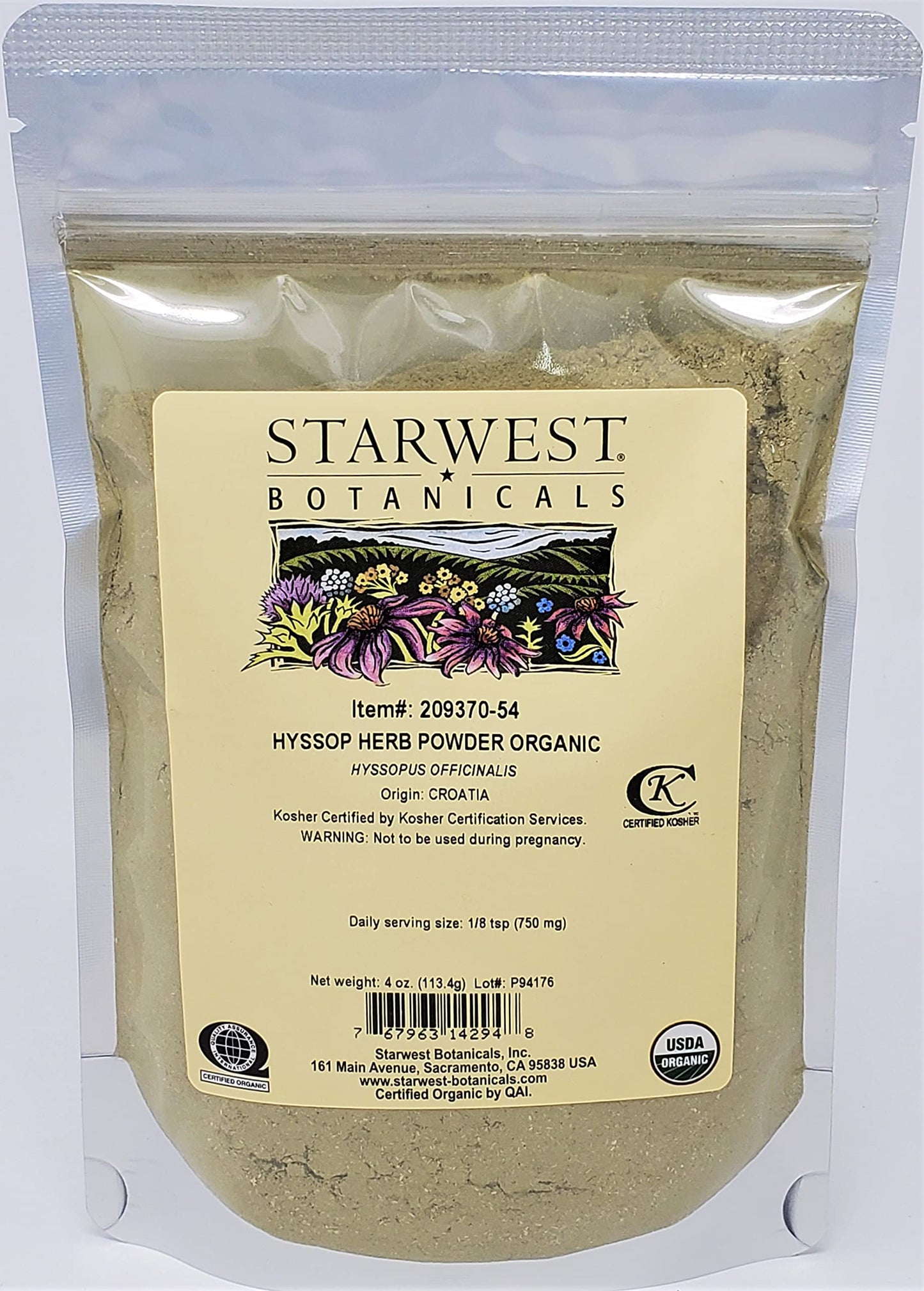 Starwest Botanicals Organic Hyssop Herb Powder, 4 Ounces