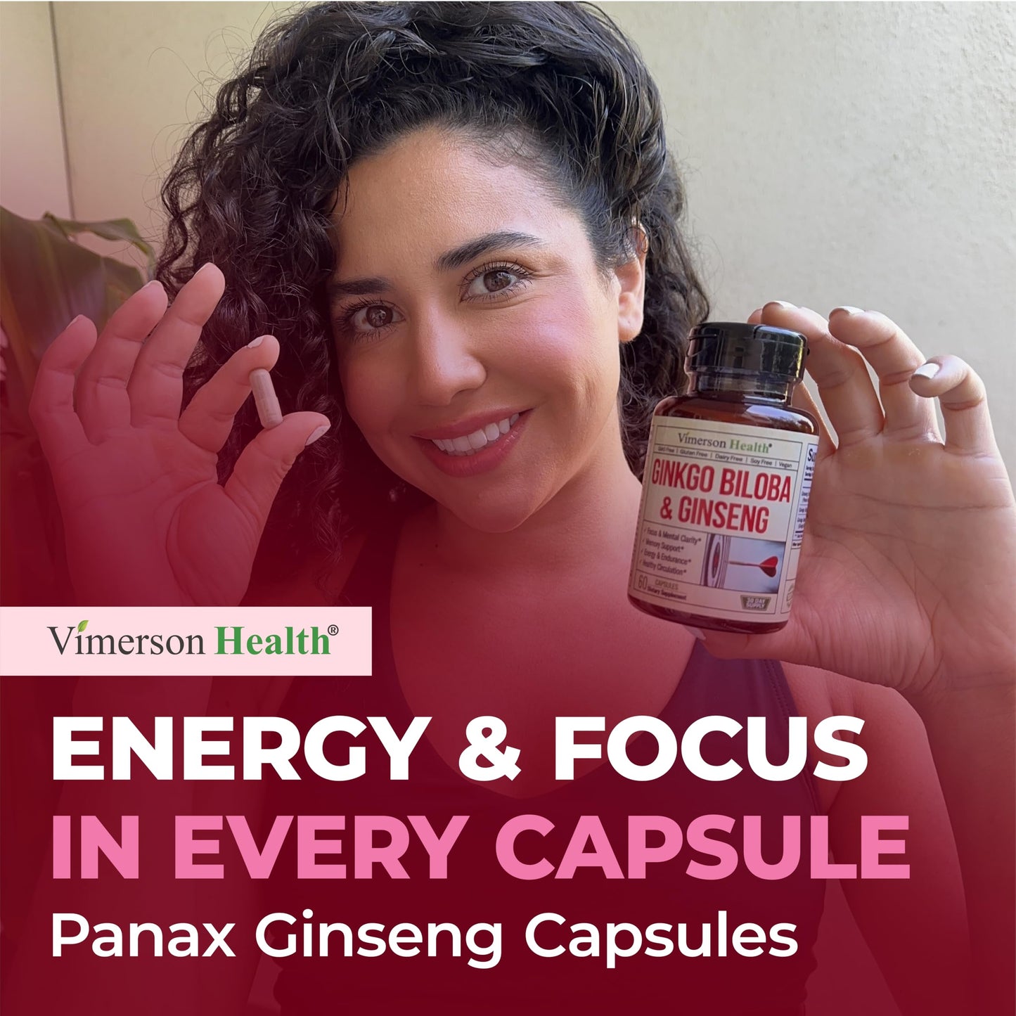 Vimerson Health Asian Ginseng and Ginkgo Biloba Capsules, 60 Count