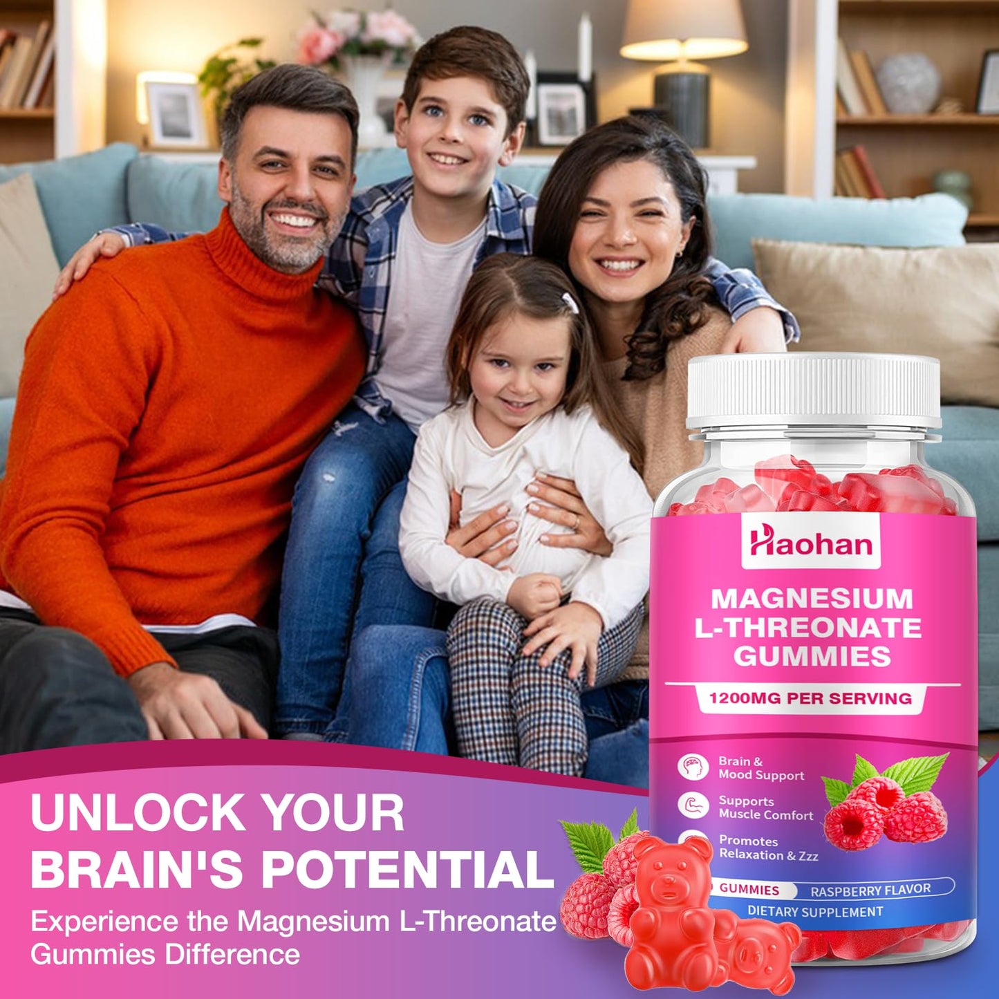 Haohan Magnesium L-Threonate 1200mg Gummies, 120 Count