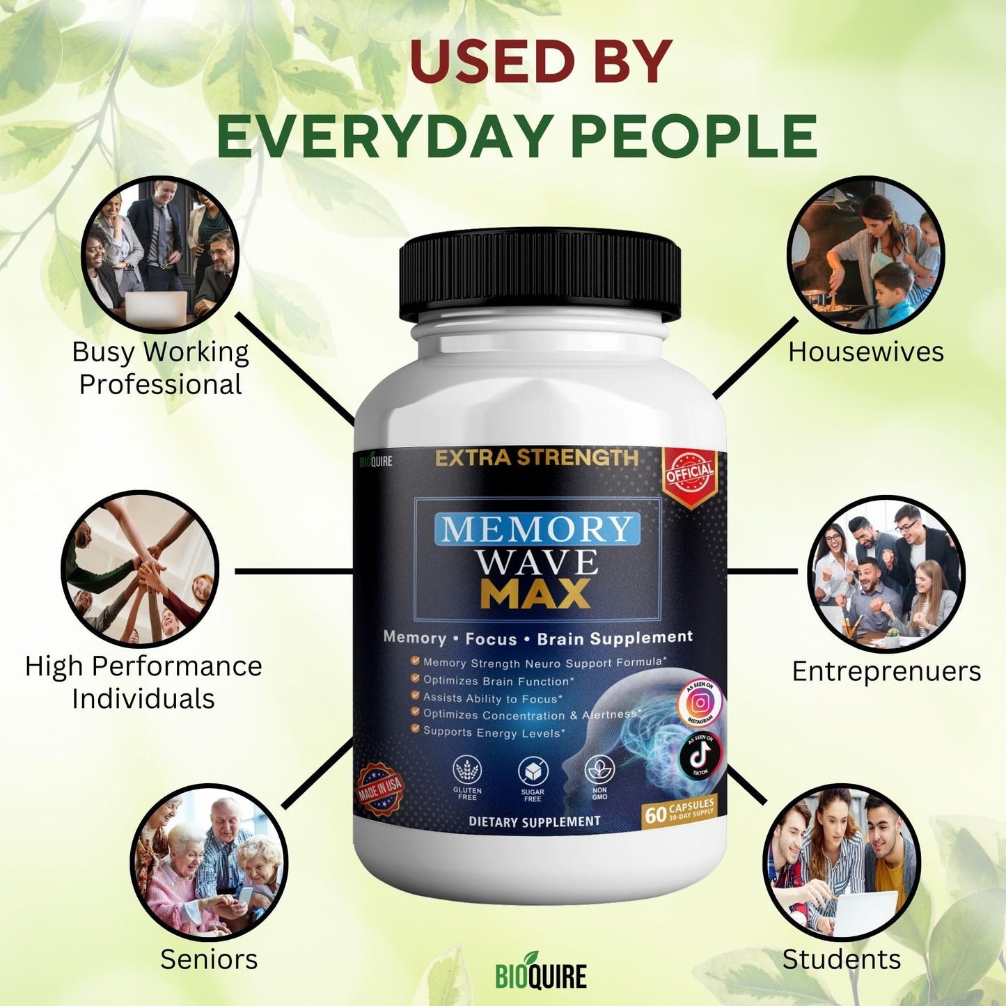 BIOQUIRE Memory Wave Max Extra Strength Brain Supplement Capsule, 60 Capsules