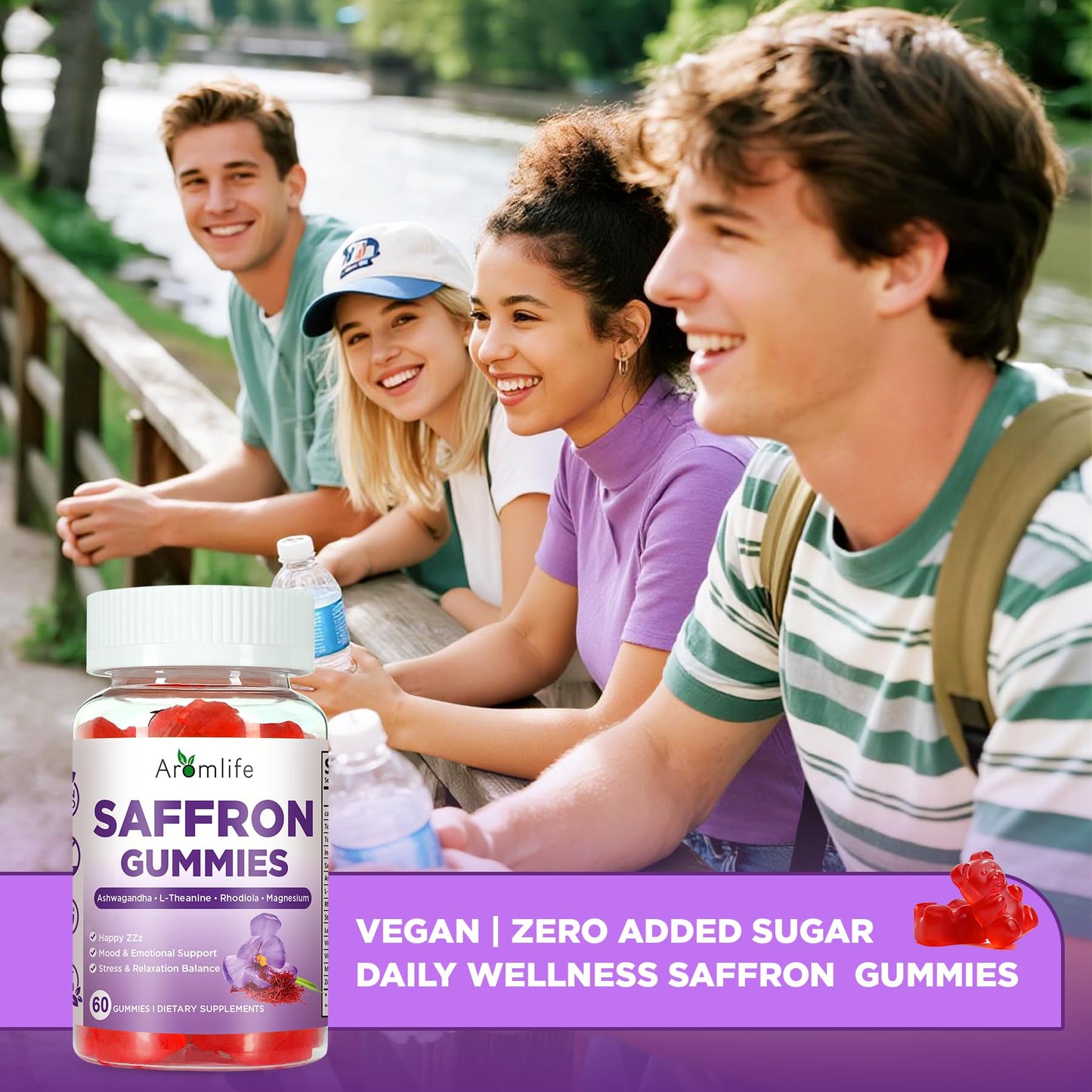 Aromlife Saffron Gummies with Ashwagandha, L-Theanine & Turmeric, 60 Gummies