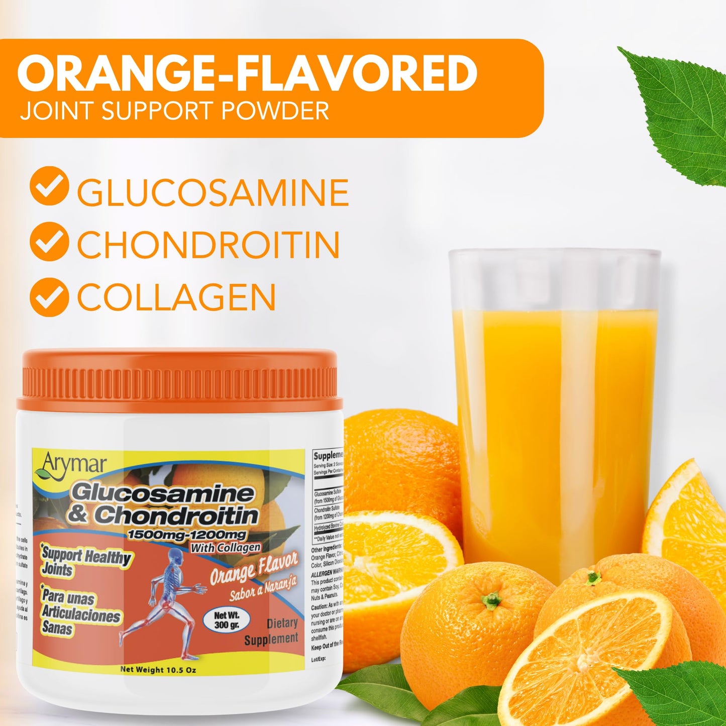 Arymar Glucosamine Chondroitin Powder, Pack of 2, 5.08 oz each