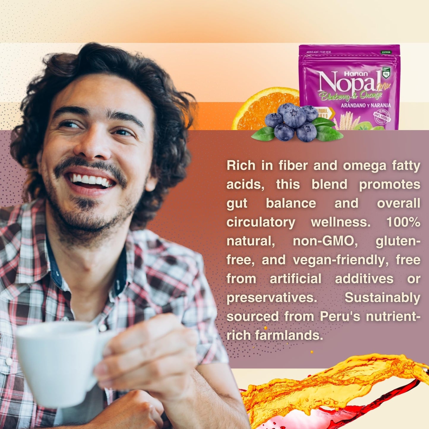 NOPAL MIX Arandano con Naranja - Blueberry with Orange Mix Powder Fiber 16 oz
