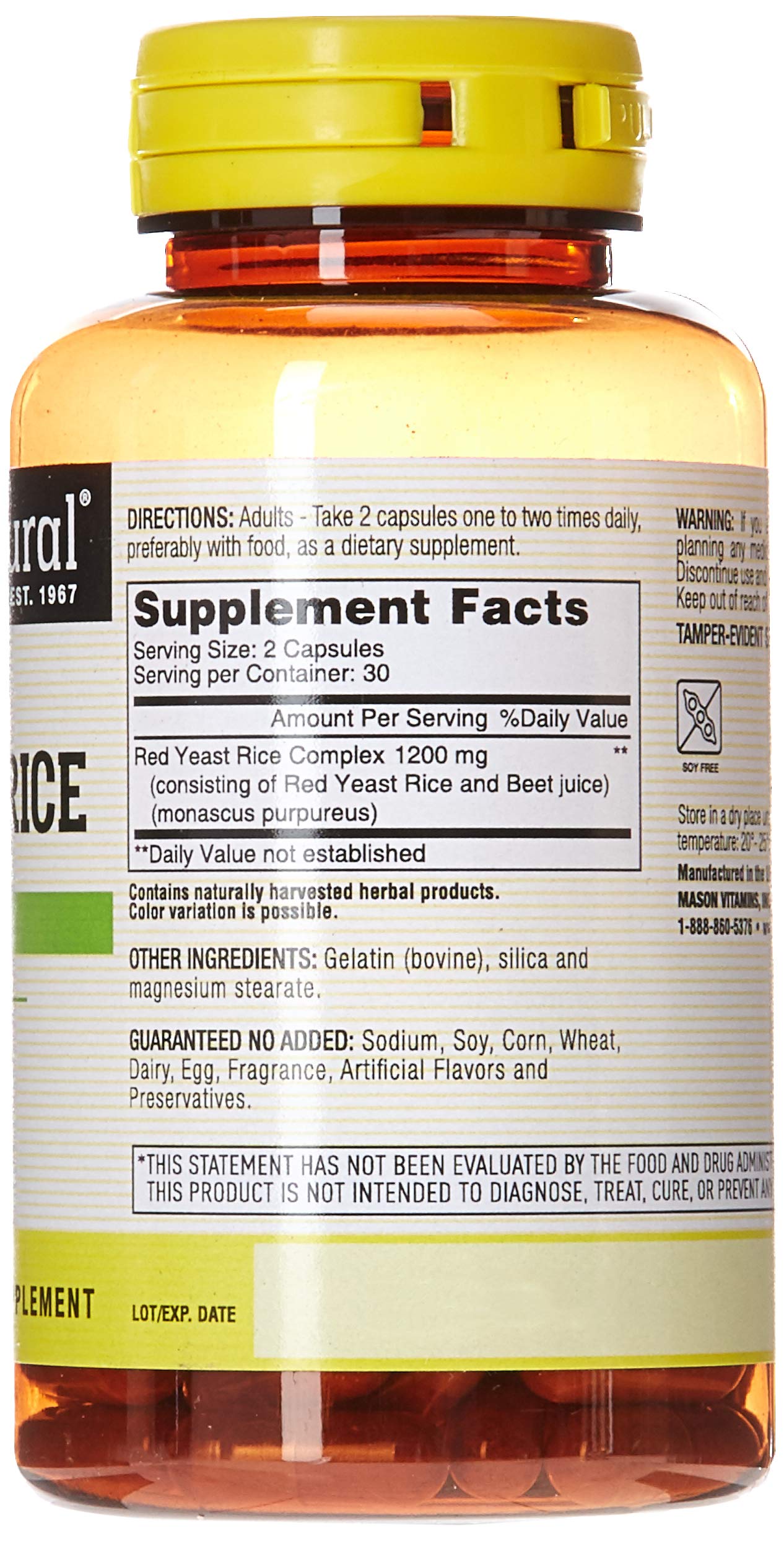 Mason Natural Red Yeast Rice Capsules, 180 Count
