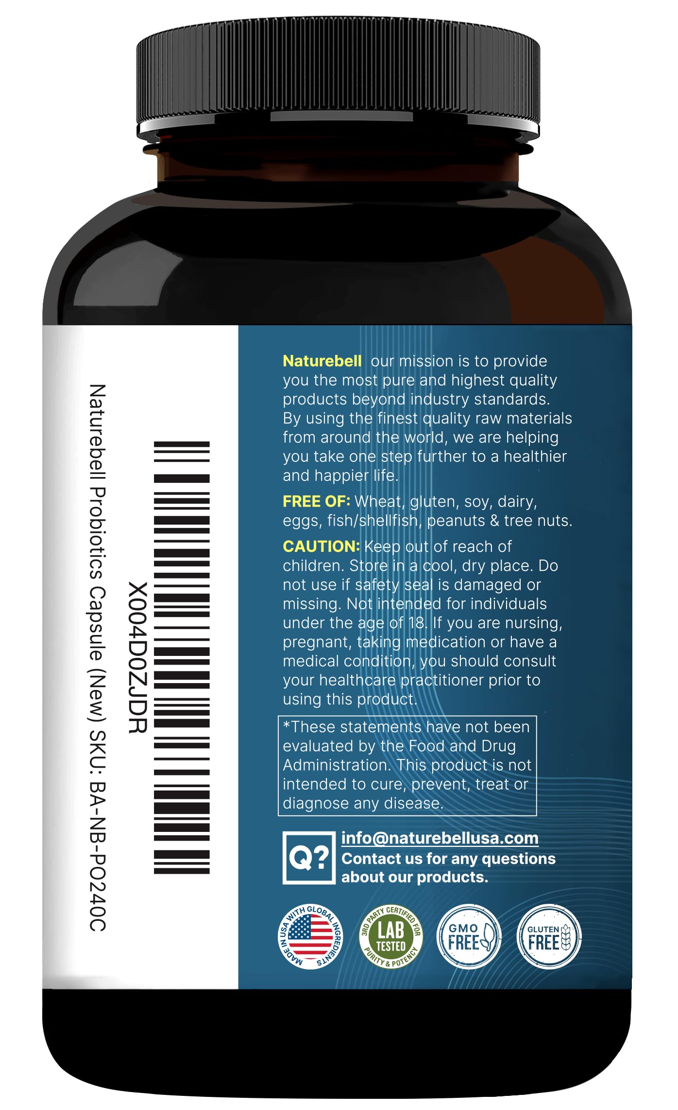 NatureBell Probiotic 200 Billion CFU – 40 Strains Per Serving | 240 Veggie Capsules with Prebiotics and Probiotics – Full Spectrum Complex with Enzymes – Daily Probiotics for Women & Men