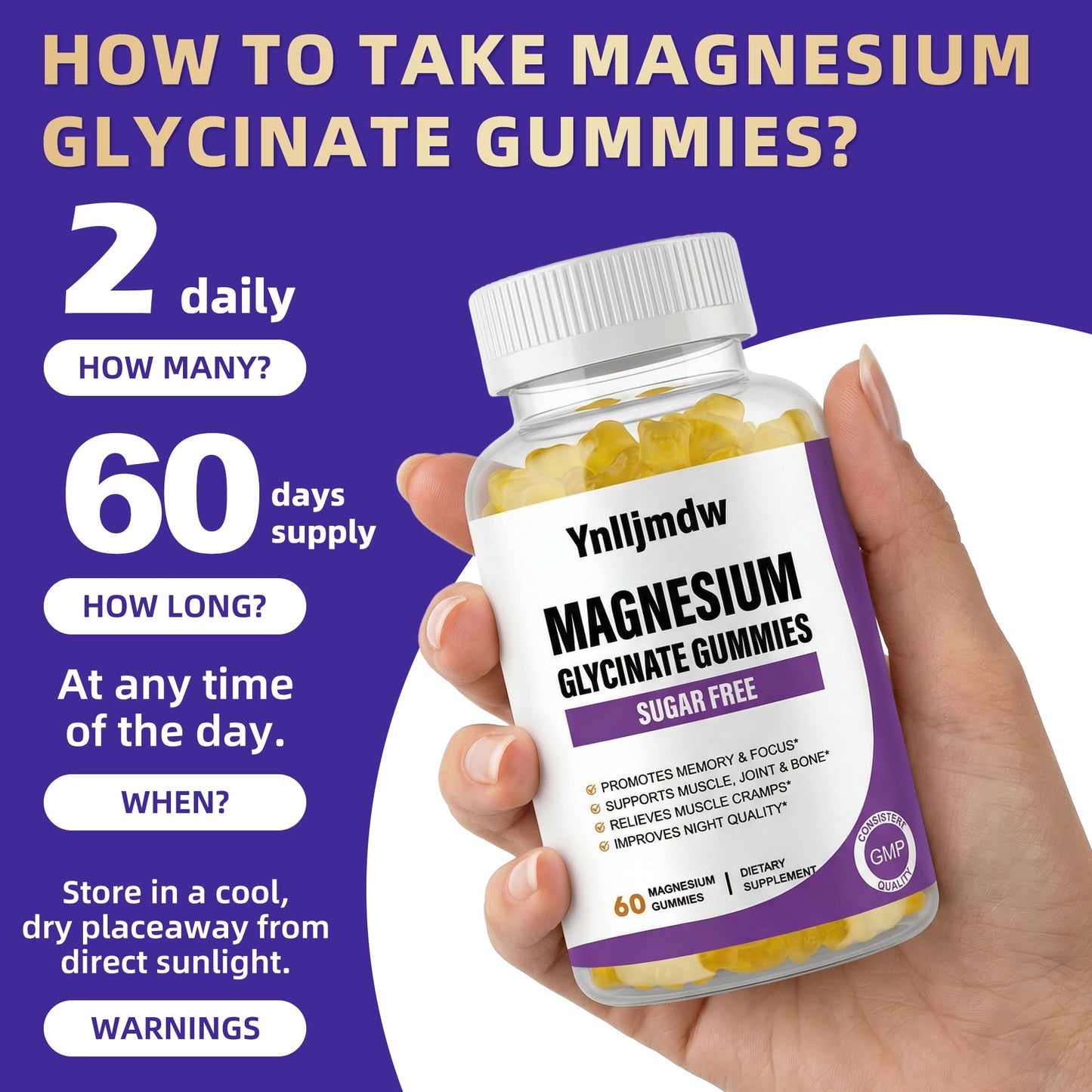 Ynlljmdw Magnesium Glycinate Gummies 120 Count