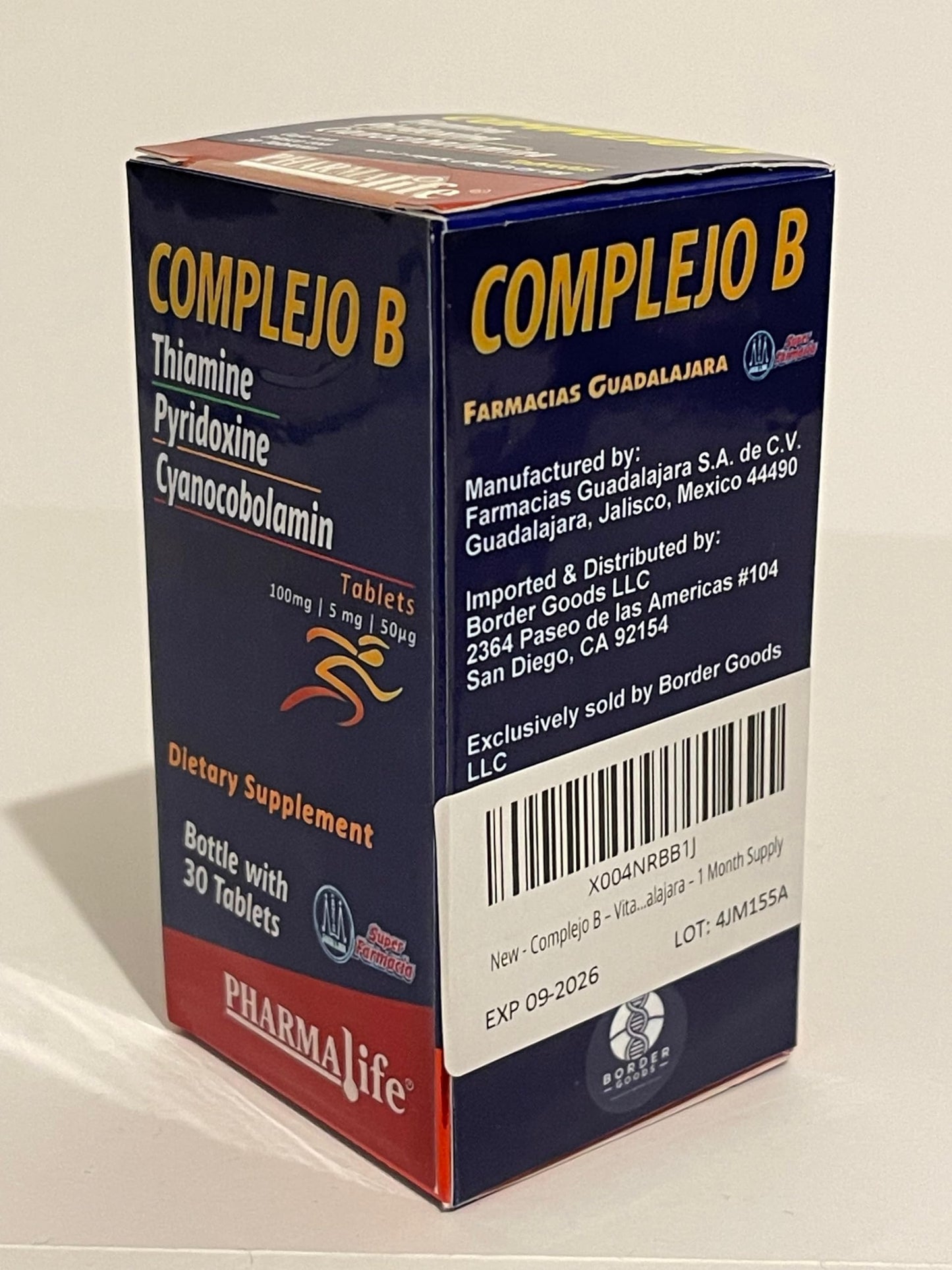 Generic Complejo B (B-Complex) Vitamin B1, B6, B12 Tablets – Dietary Supplement – 30 Tablets