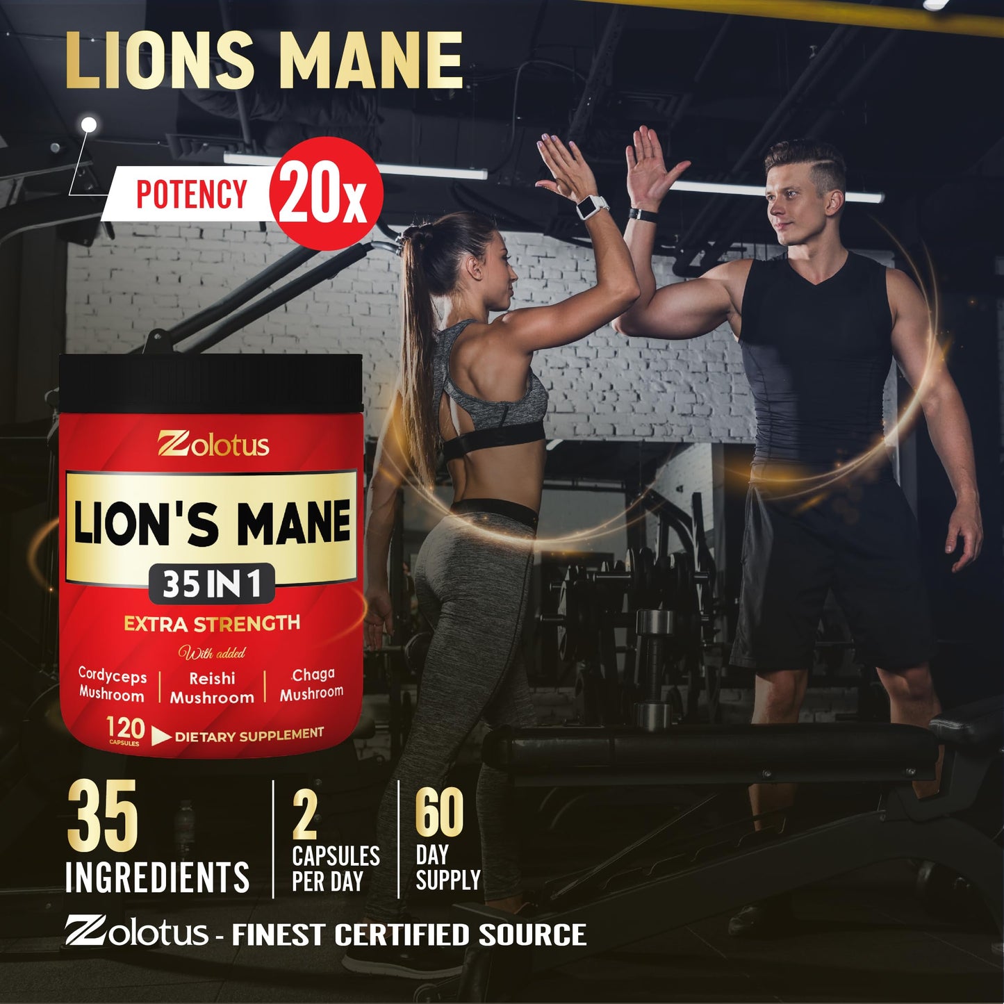 Zolotus 35-in-1 Lions Mane Mushroom Capsules - 120 Count