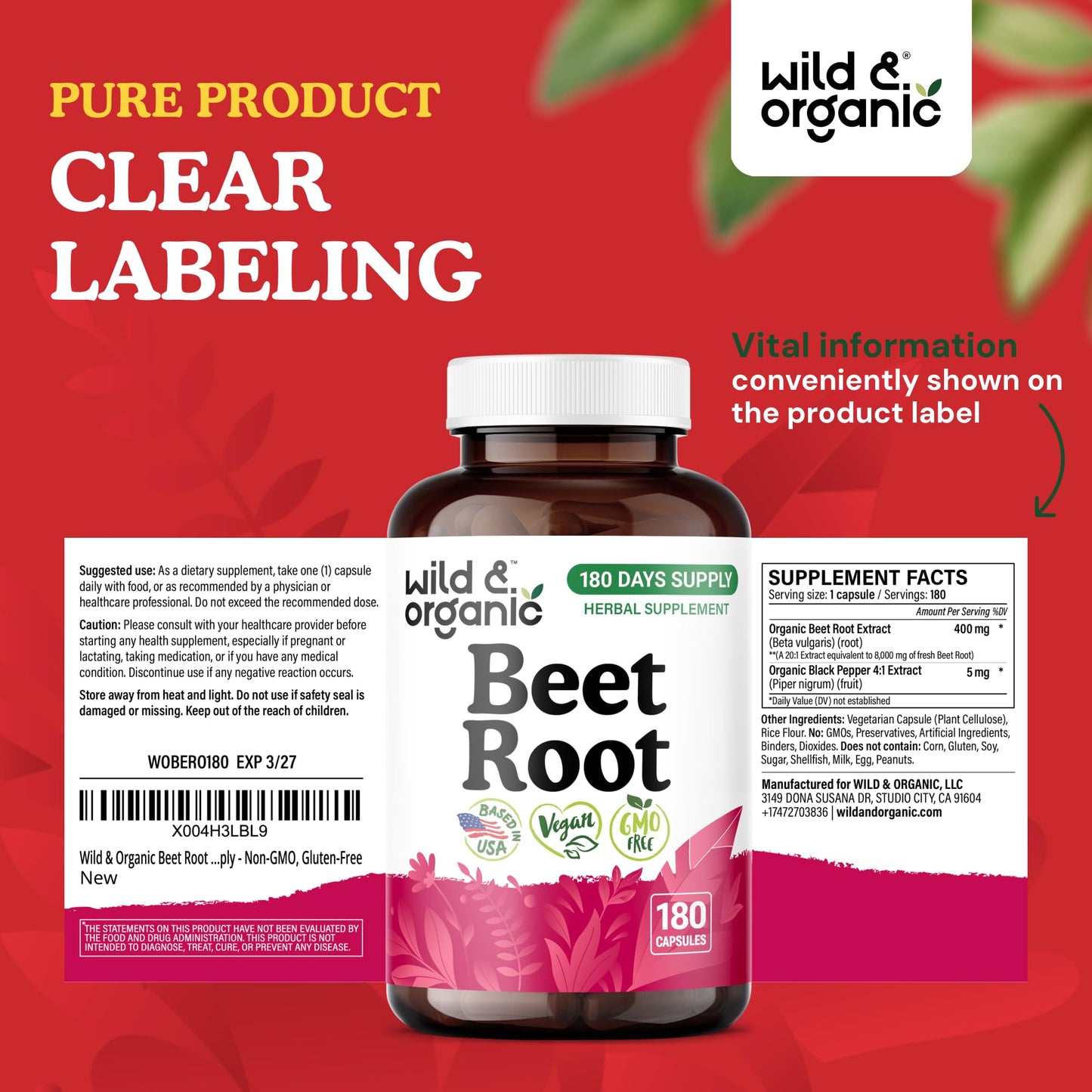 Wild & Organic Beet Root Capsules 180 Count