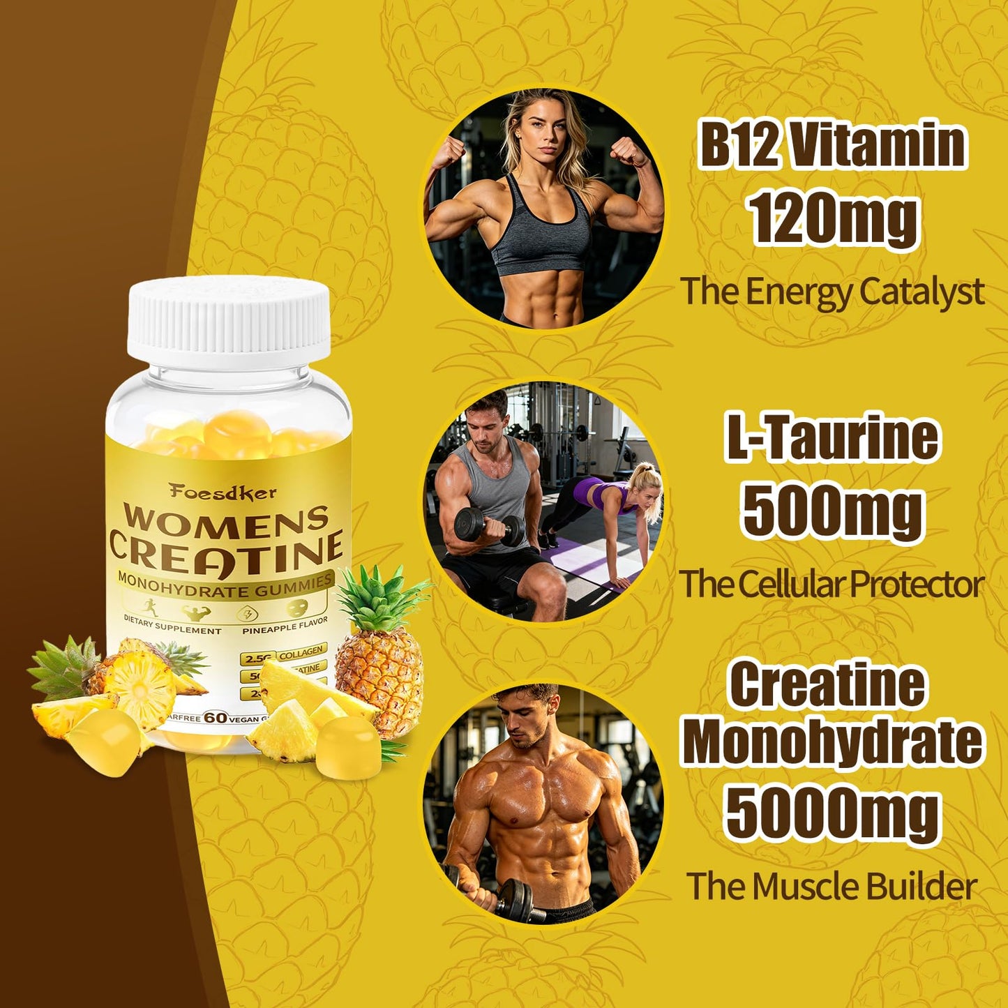 Foesdker Creatine & Collagen Gummies, 60 Count