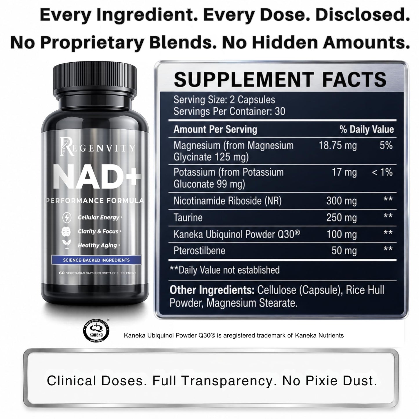 Regenvity NAD+ & Longevity Supplements with Kaneka Ubiquinol CoQ10 300mg Nicotinamide Riboside NR, Cellular Energy & Healthy Aging Formula for Active Adults 45+, 60 Capsules