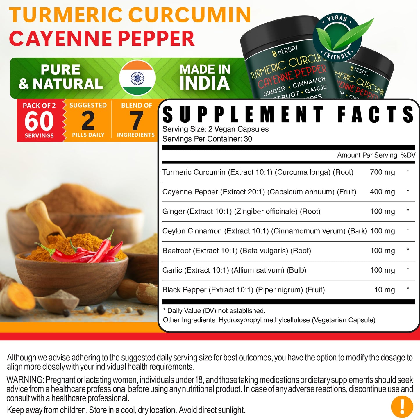 Herbpy 7in1 Turmeric Root 1510mg/serving & 5in1 Ashwagandha Supplements 1010mg/serving, 240 Capsules