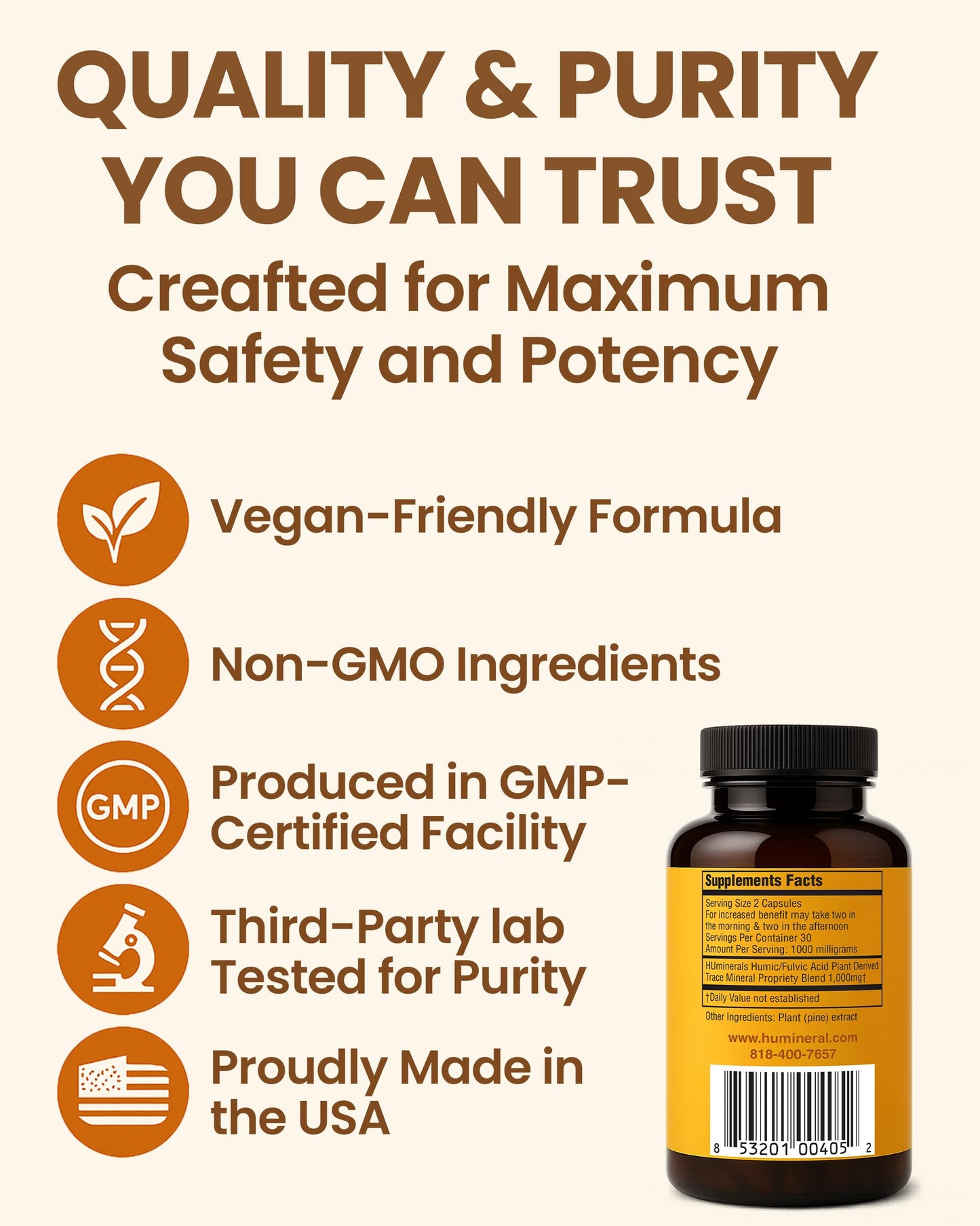 HUmineral Humic & Fulvic Acid Supplement Capsules 60 Count