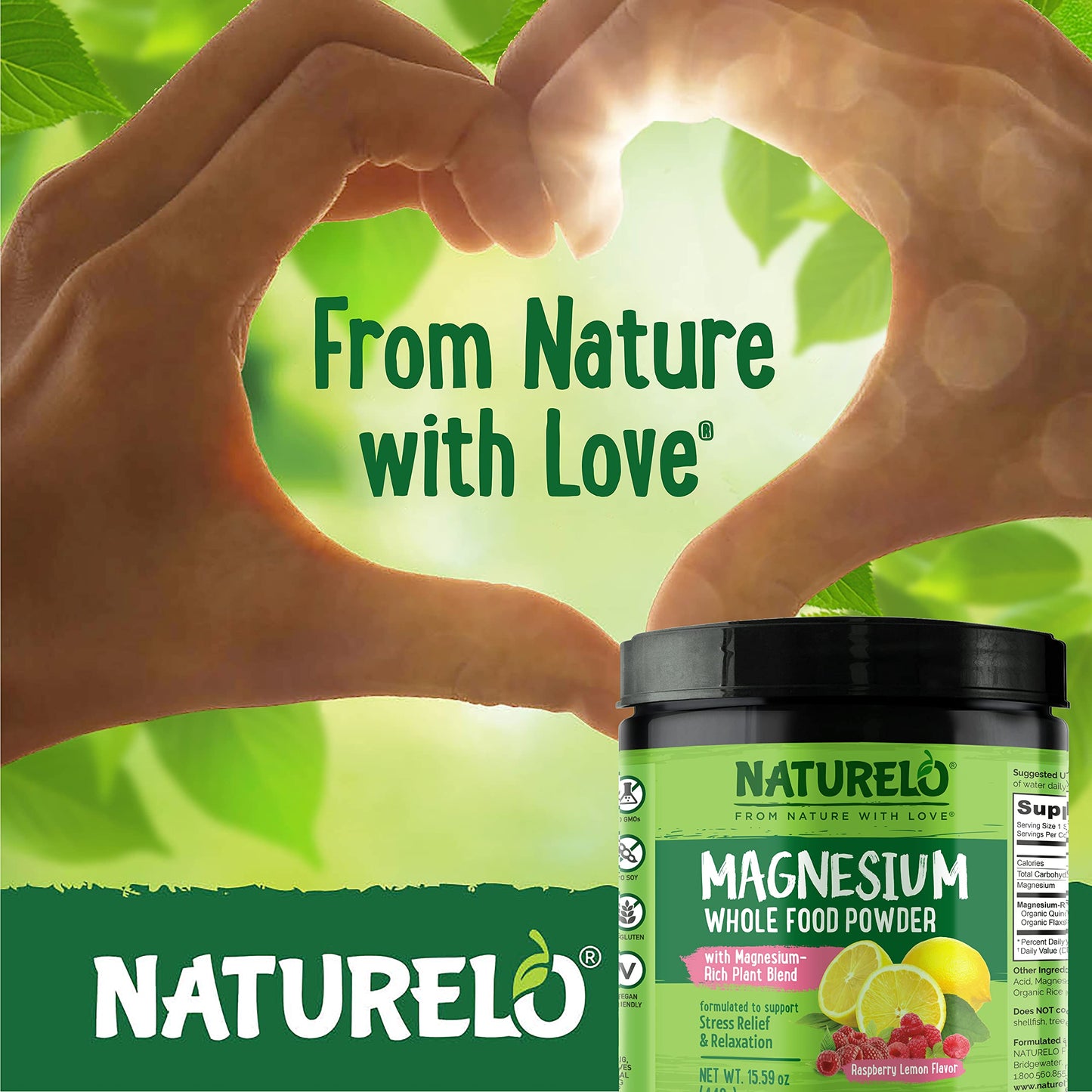 NATURELO Magnesium Powder 31.2 oz (Pack of 2)