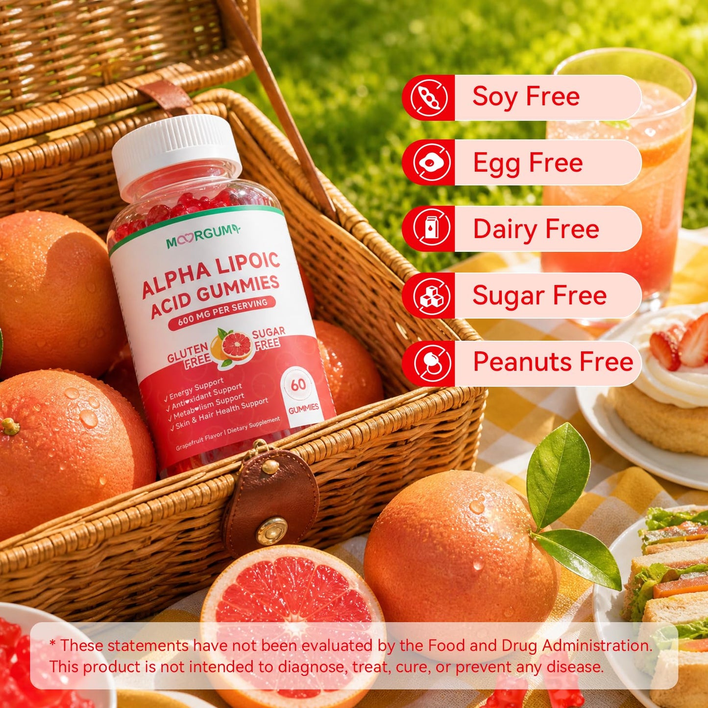 MOORGUMY Alpha Lipoic Acid 600mg Gummies, 60 Count