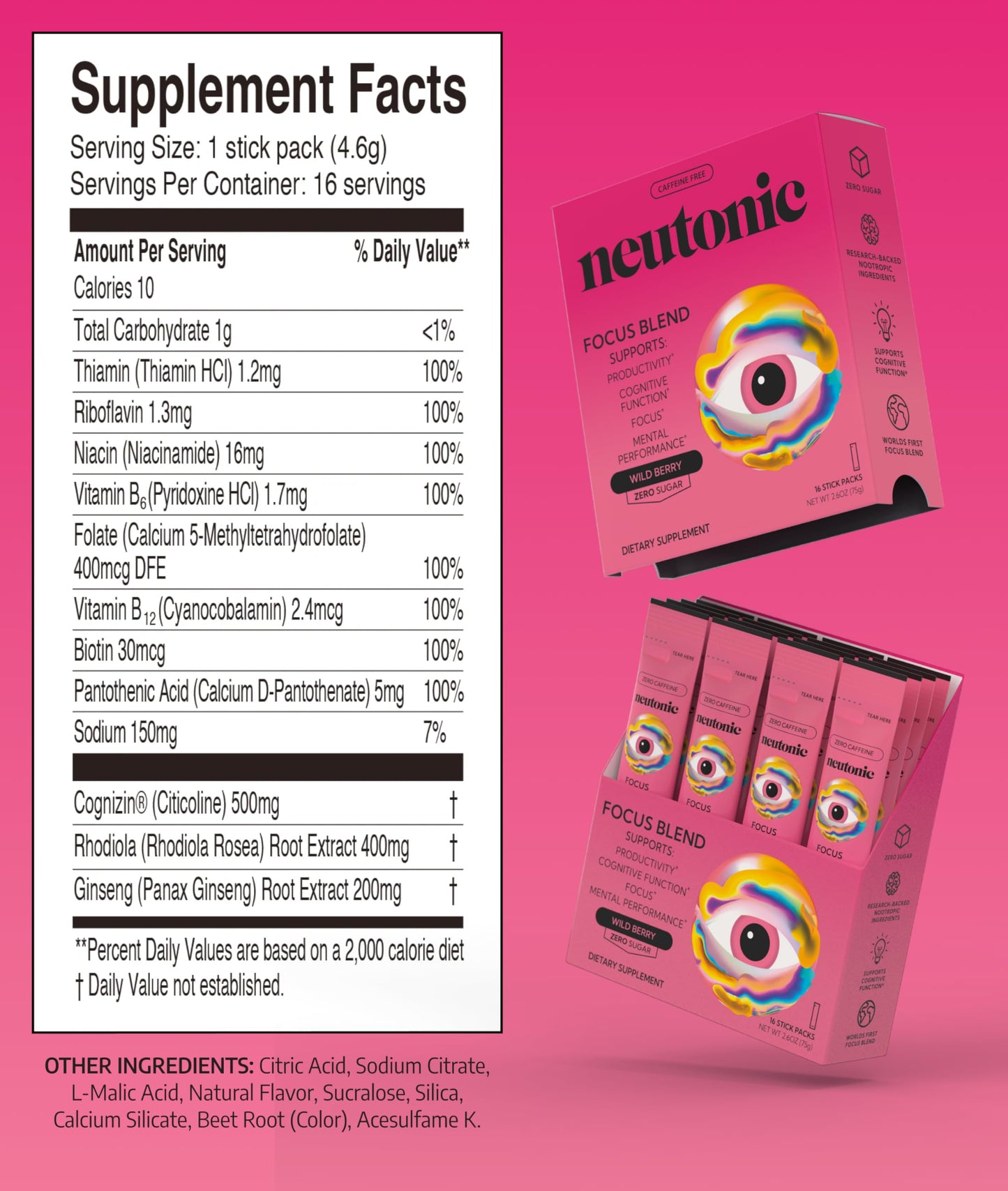 Neutonic Nootropic Focus Blend Powder, 16 Sticks