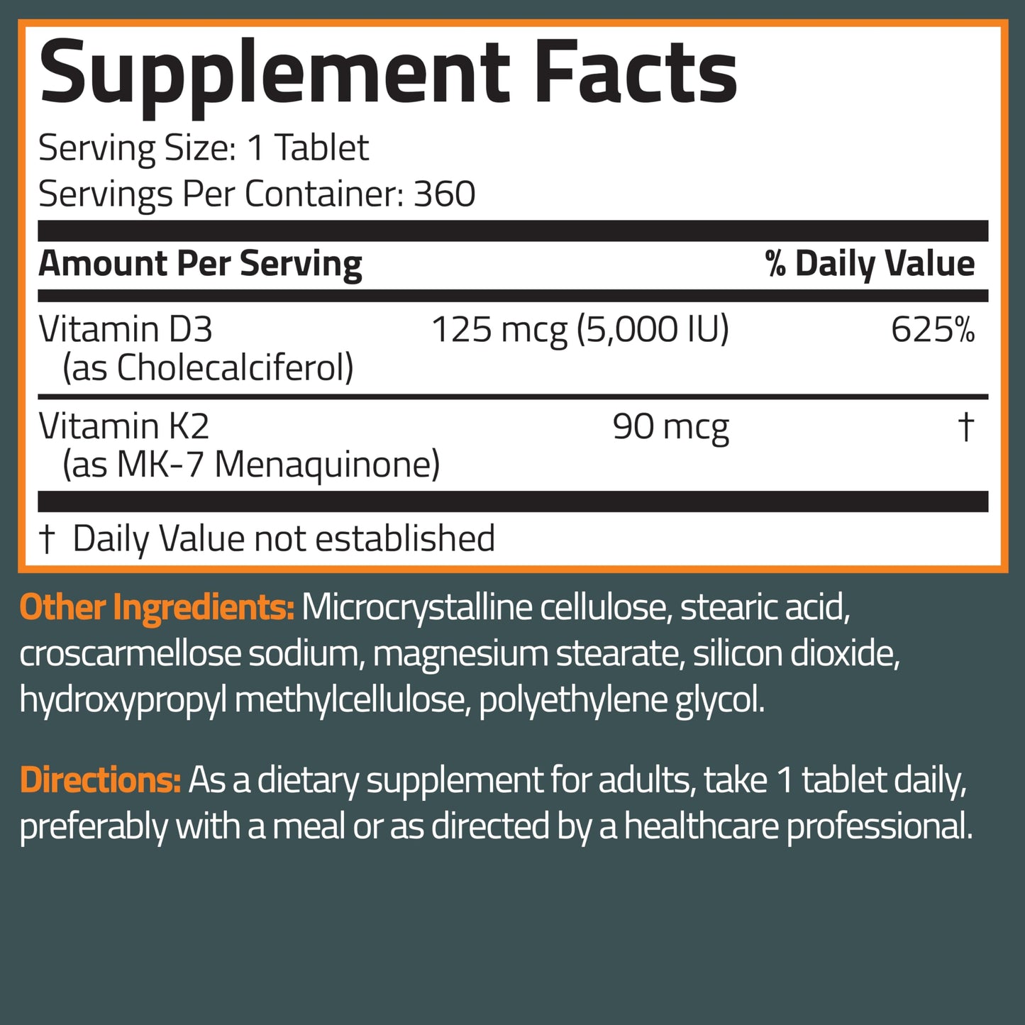 Bronson Vitamin K2 D3 (MK7) Supplement 360 Tablets