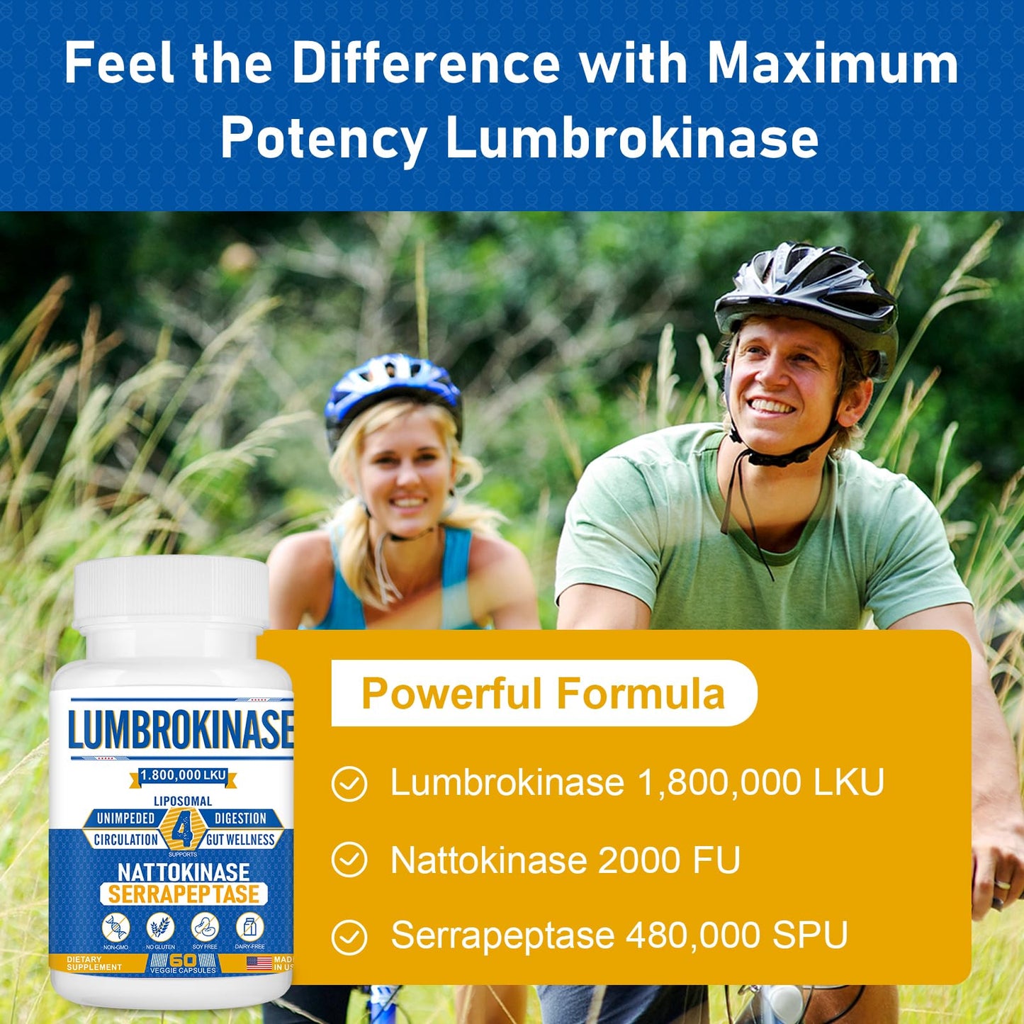 Spliferkou Liposomal Lumbrokinase Nattokinase Serrapeptase Complex Capsules, 60 Capsules