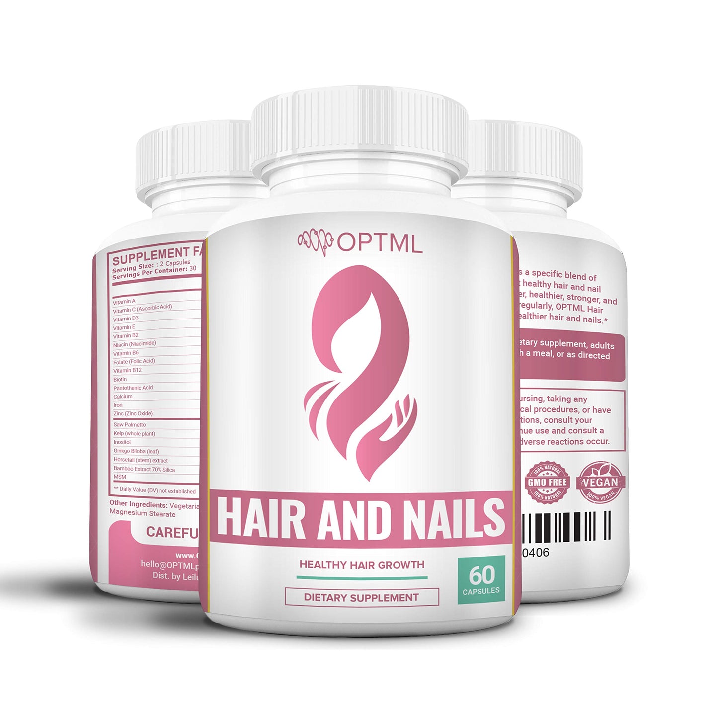 OPTML Hair and Nail Vitamins for Hair Growth and Thickness, Biotin-Infused Hair Pills, 60 Capsules