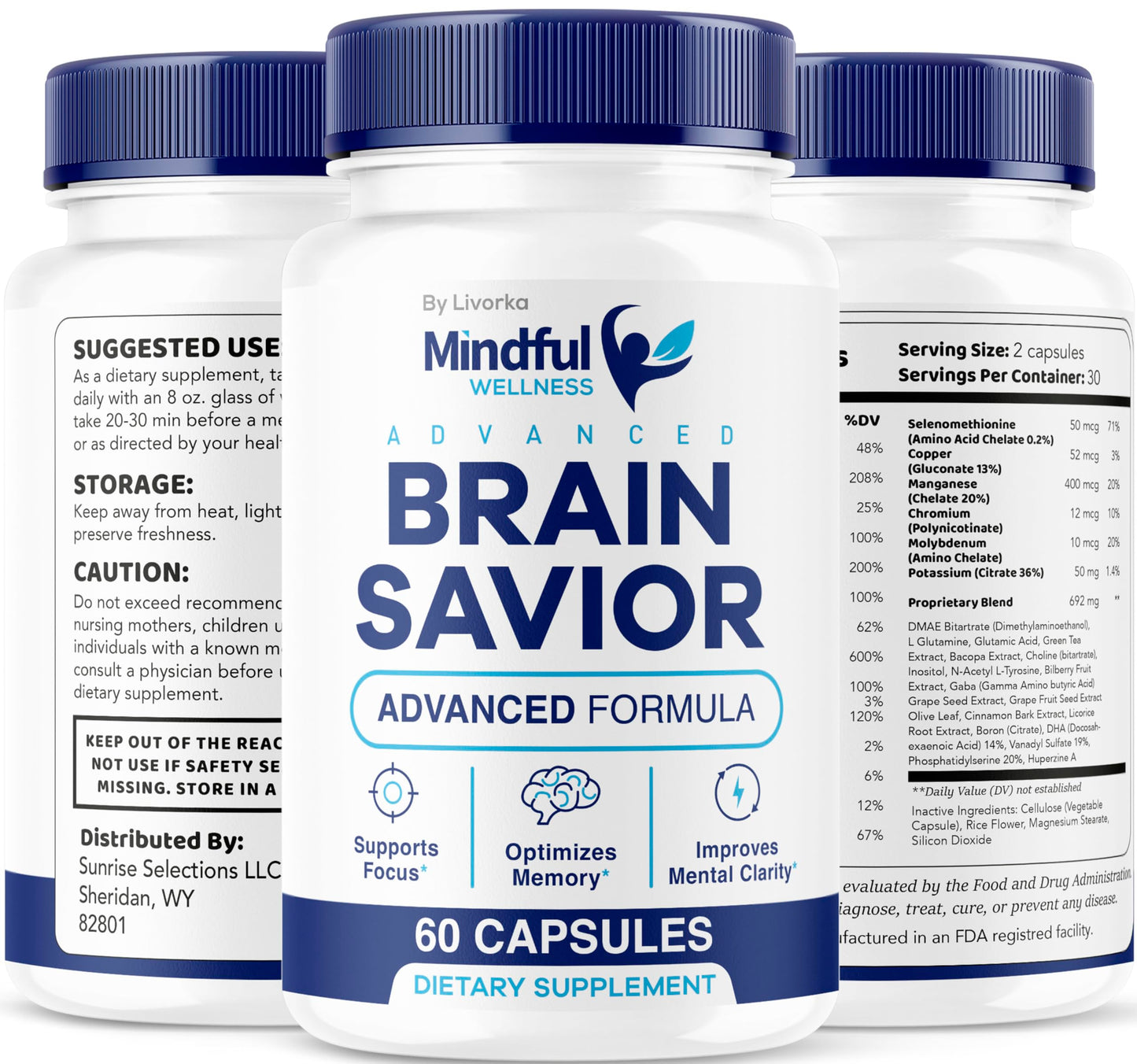 LIVORKA Mindful Wellness Advanced Brain Savior Capsules, 300 Capsules
