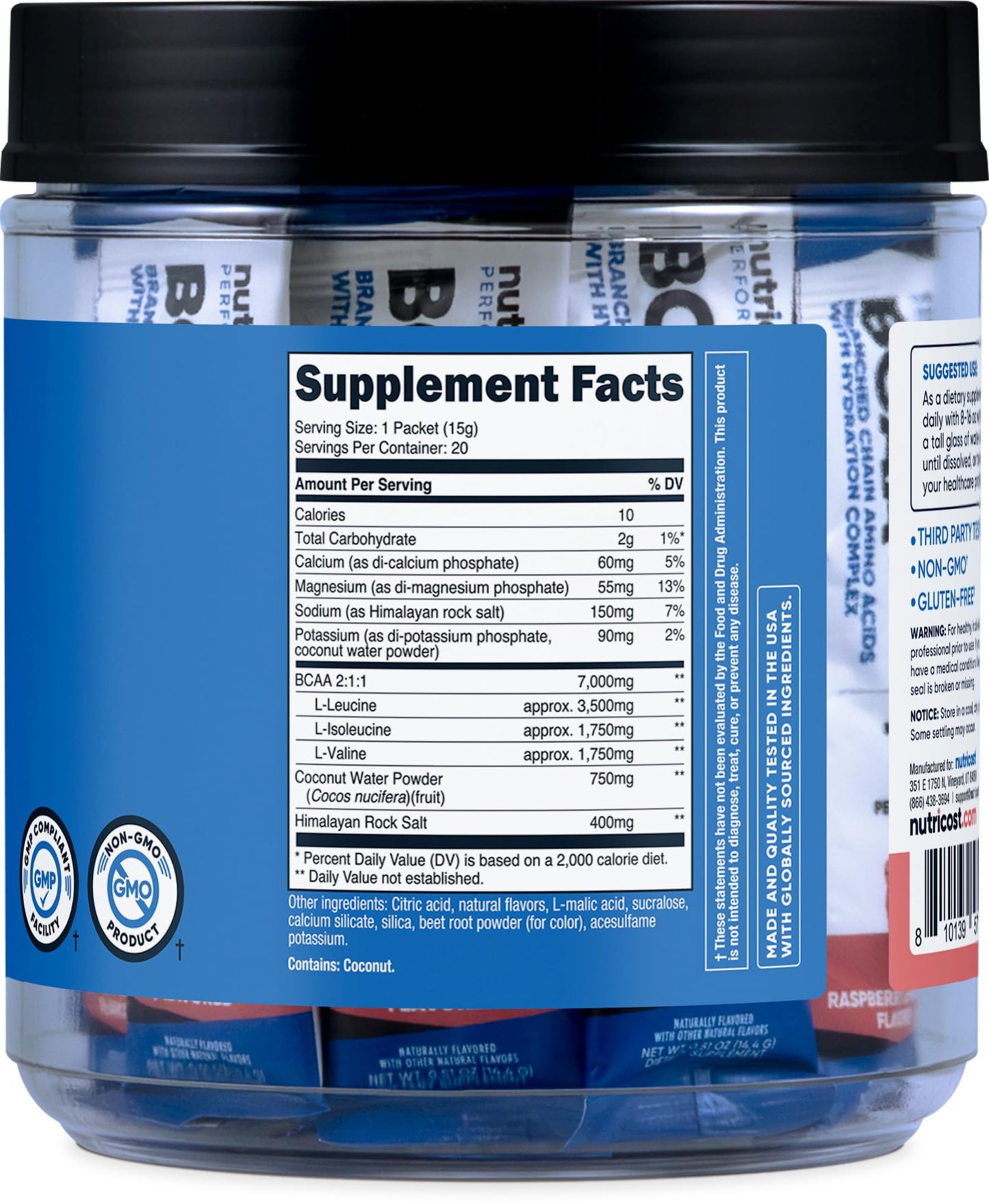 Nutricost BCAA+ Hydration Raspberry Lemonade Powder 18