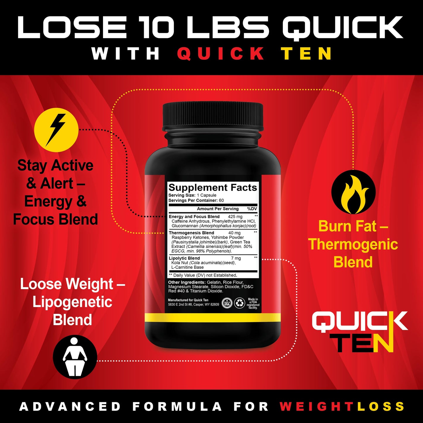 Quick Ten Drop 10 Quick Diet Pills Capsules, 60 Capsules
