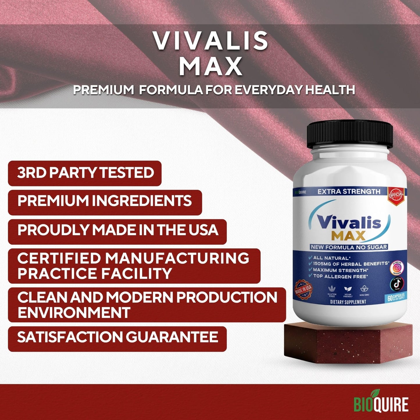 BIOQUIRE Vivalis Max Organic Maca Root Complex Capsules 60