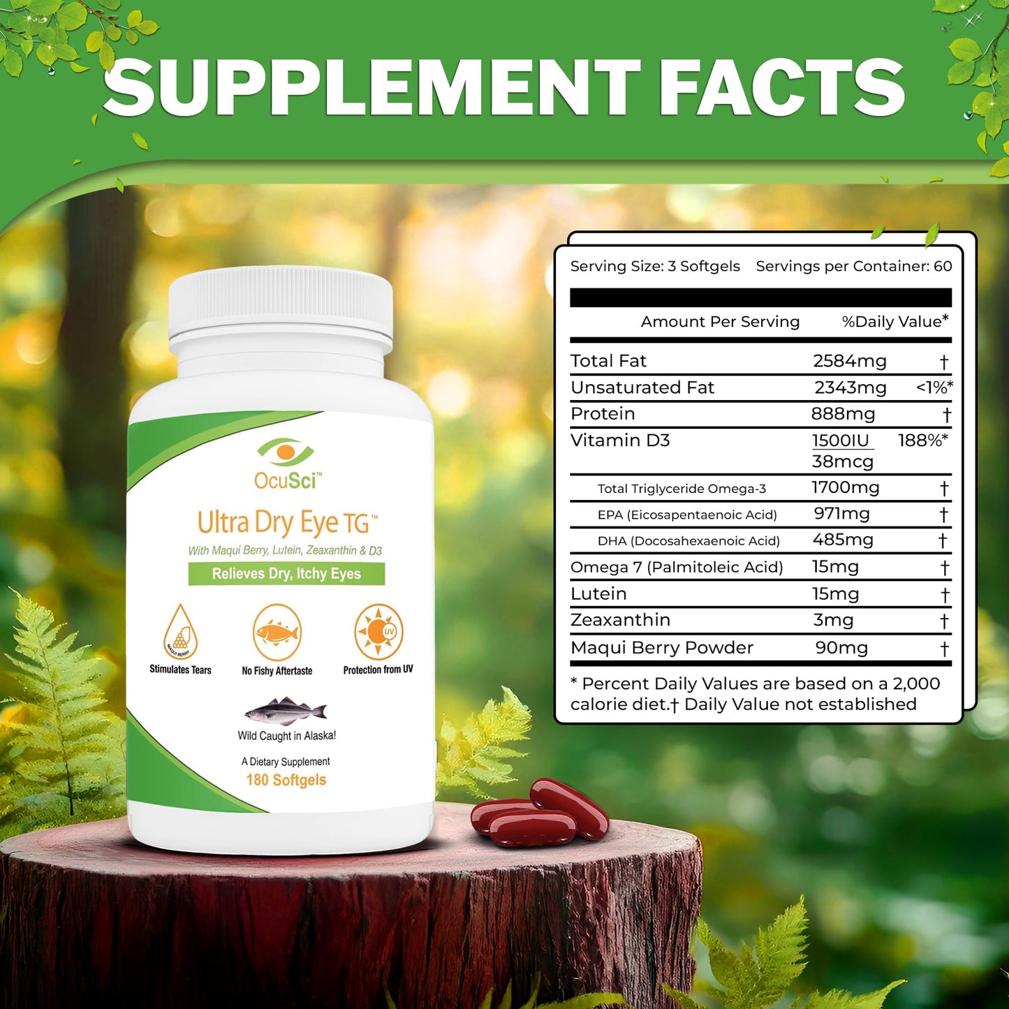 OcuSci 1700mg Triglyceride Omega-3 Softgels with EPA & DHA, Lutein, Zeaxanthin, B12, D3, 180 Softgels