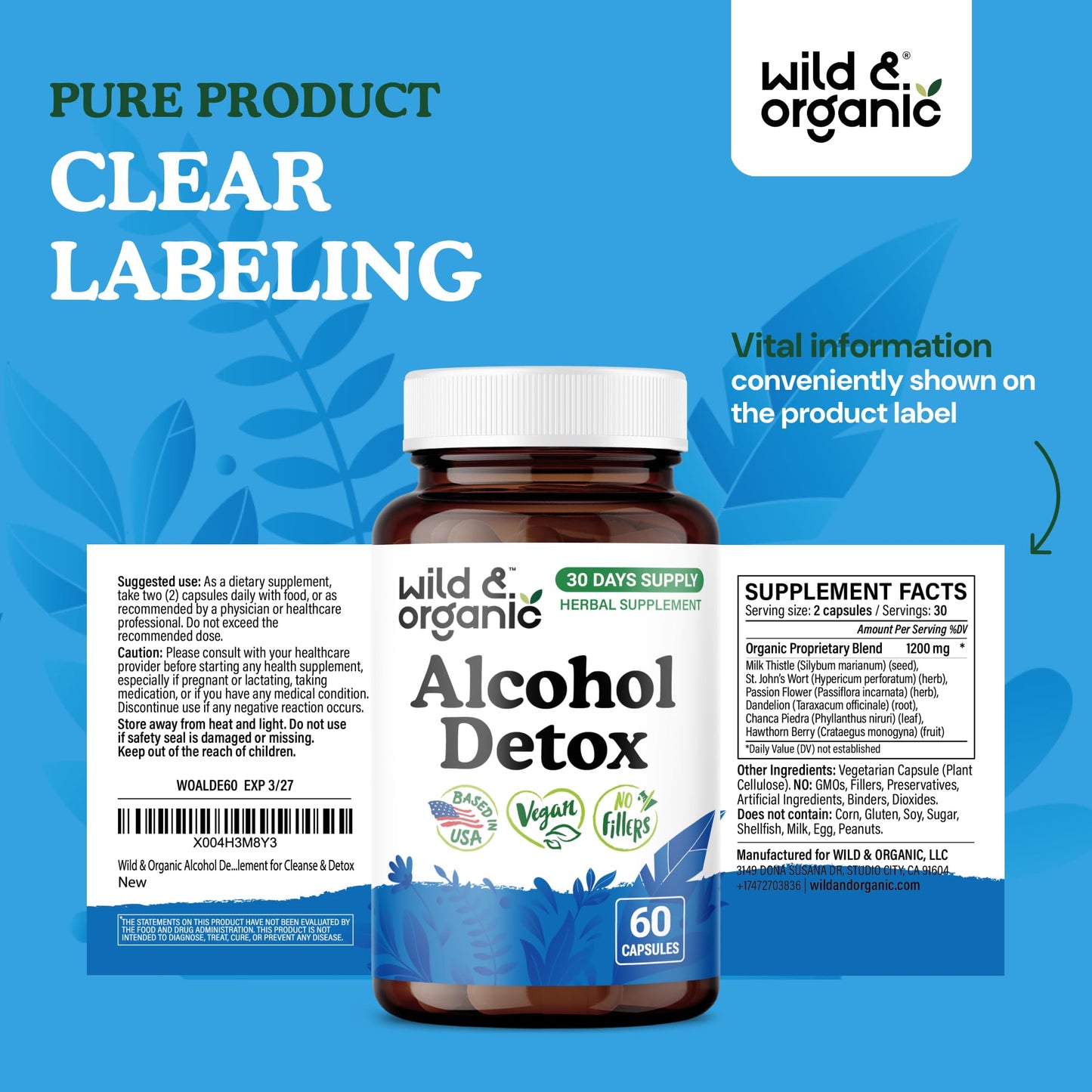 Wild & Organic Alcohol Detox Capsules Capsule 60 Count