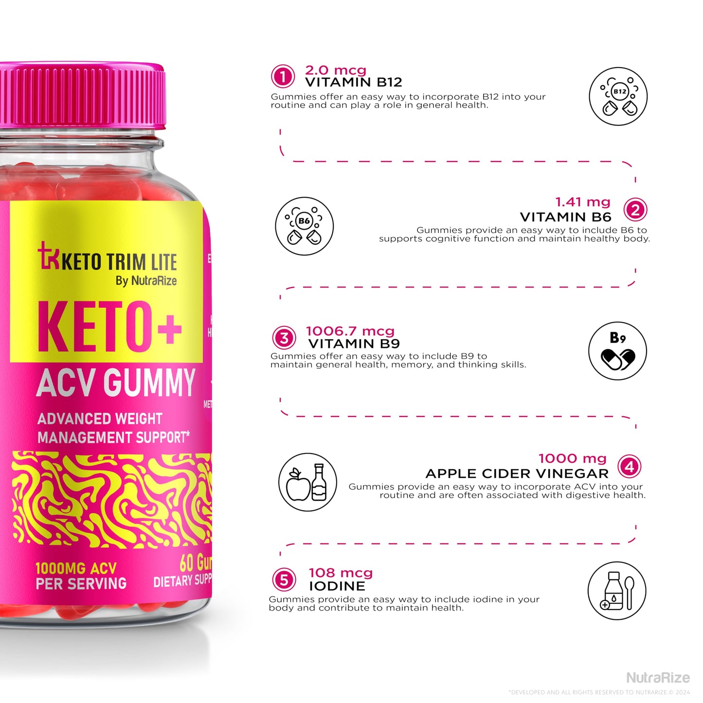 NutraRize Keto Lite Trim ACV Gummies 120 Gummies