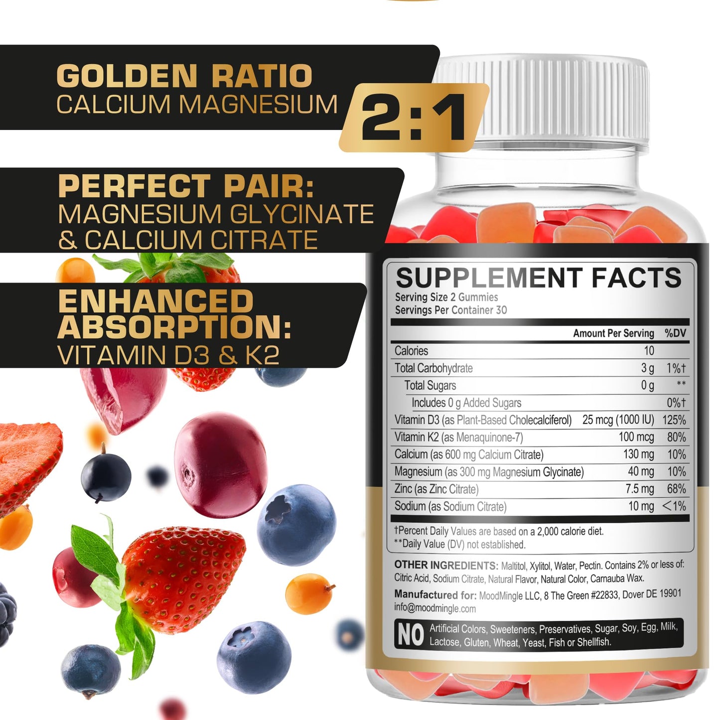 Mood Mingle Calcium Magnesium Zinc Supplement Gummies, 60 Count