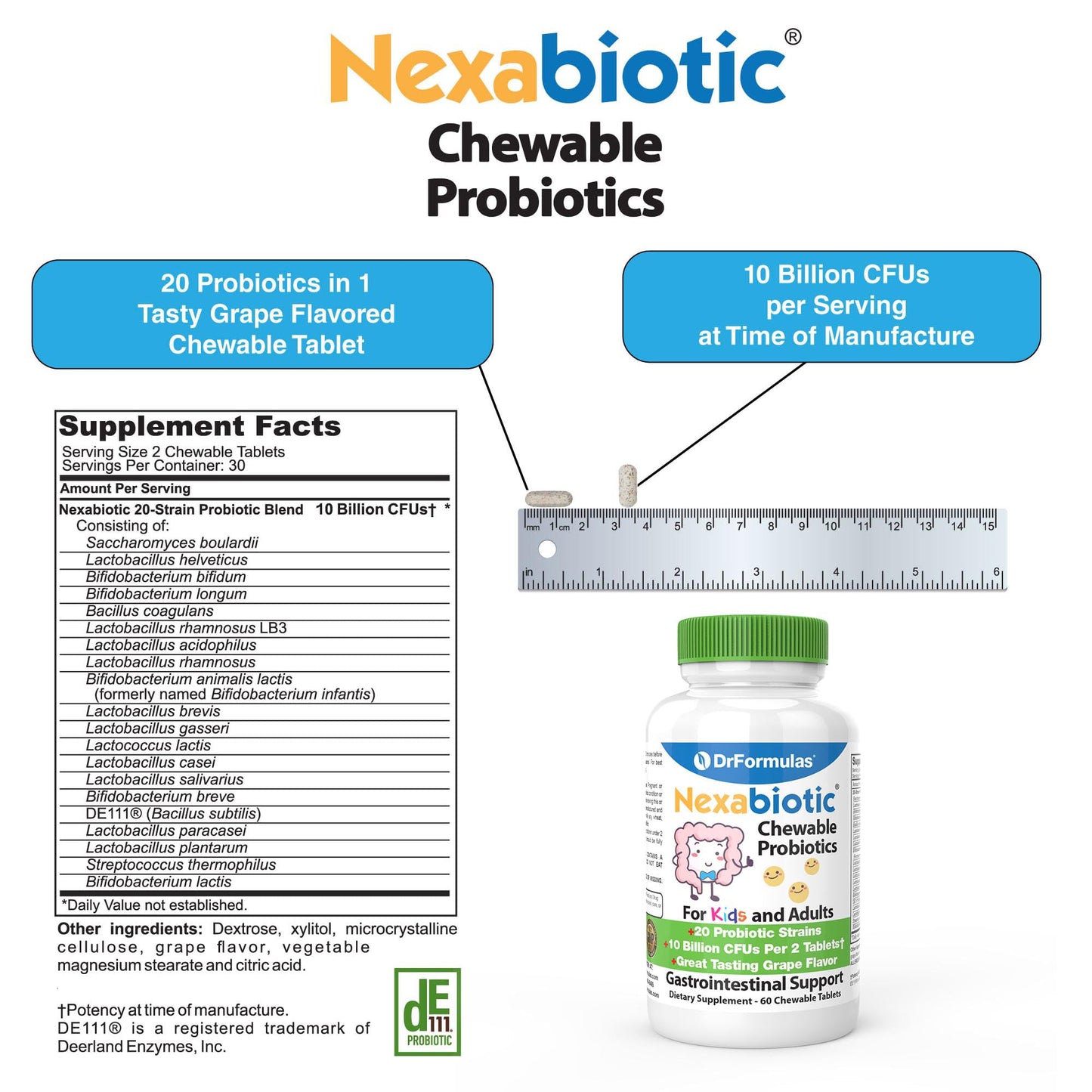 DrFormulas Chewable Probiotics for Kids & Adults, 60 Chews