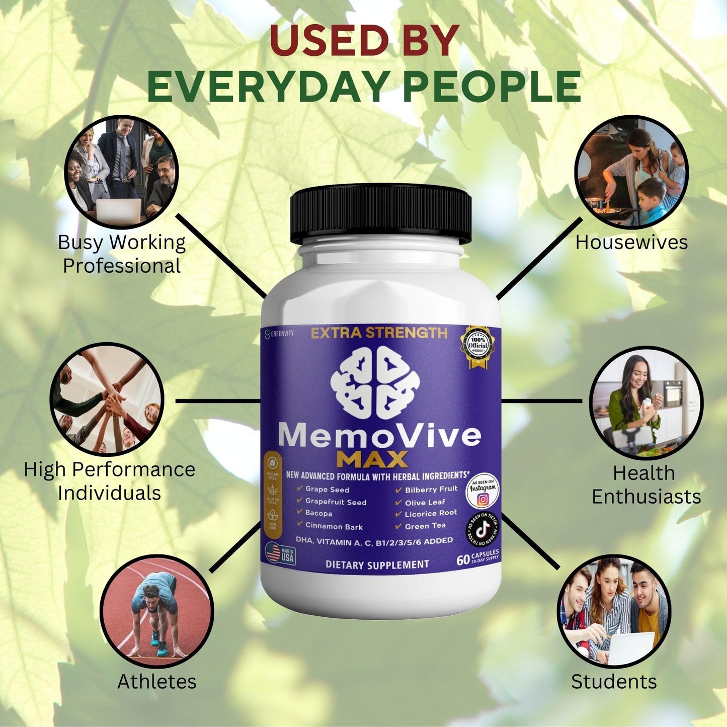 GREENVIFY MemoVive MAX Extra Strength Memory Support Supplement Capsules, 60 Capsules