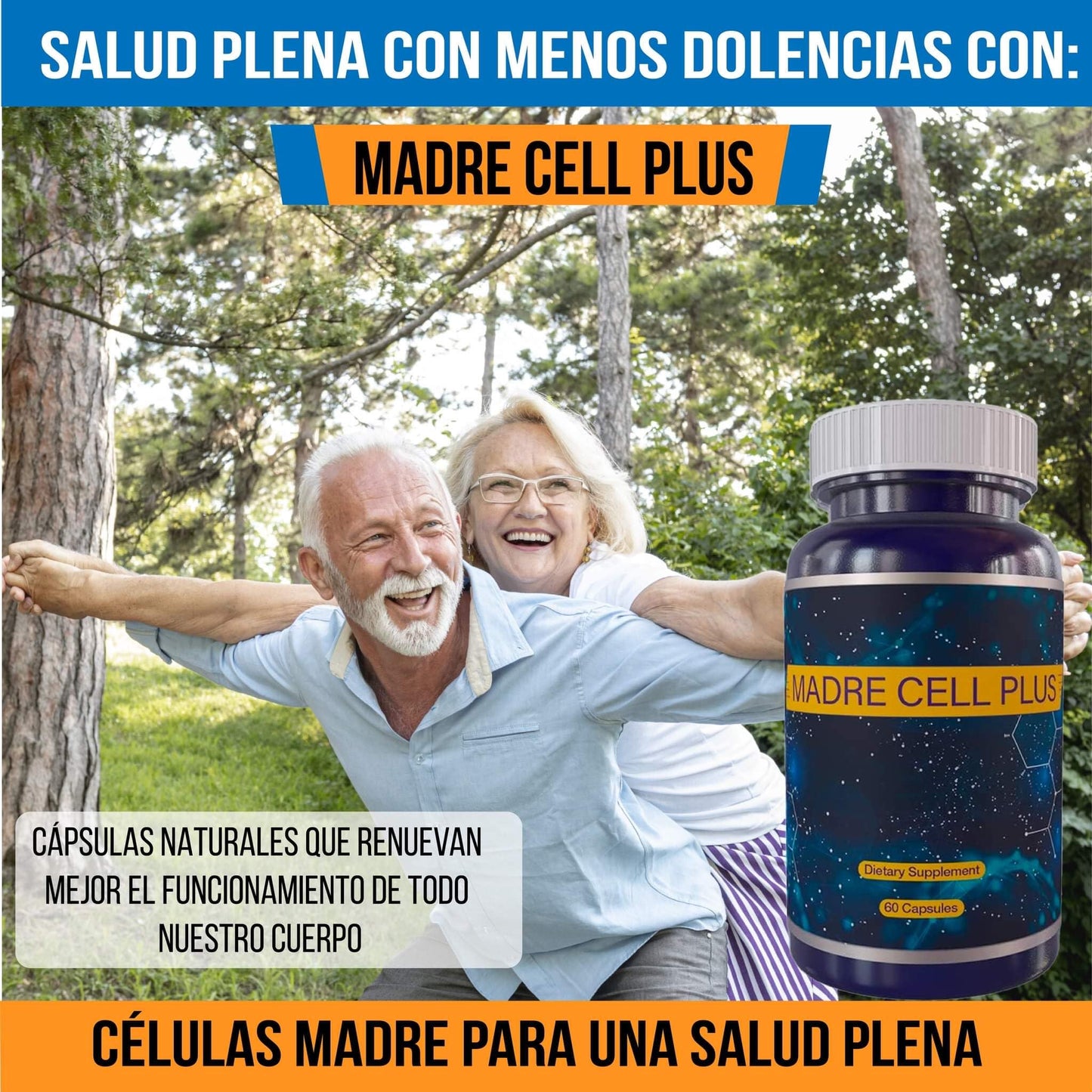 Generic Madre Cell Plus Stem Cell Made of Purest AFA Gluten Free Blue Green Algae Capsules 60 Count
