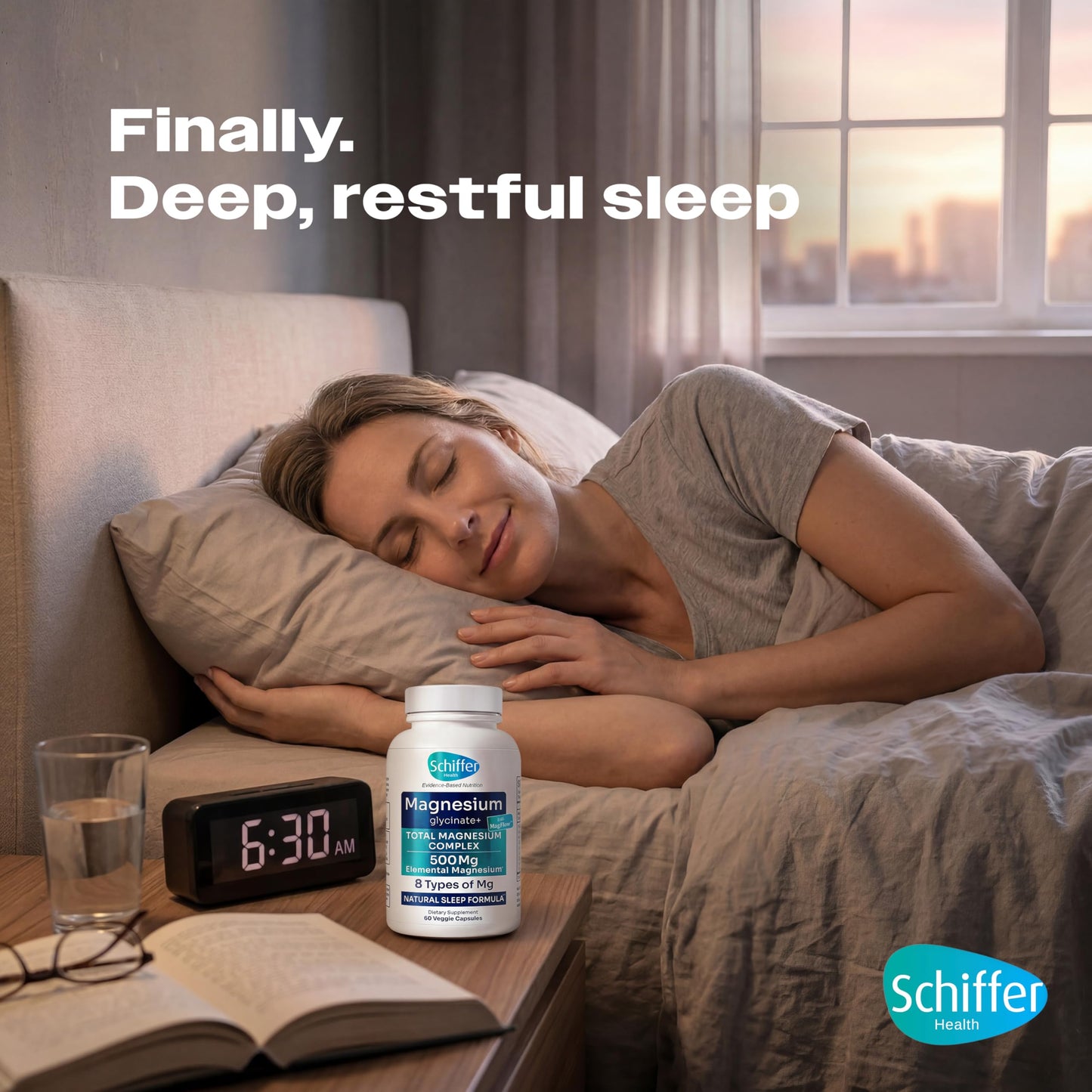 SCHIFFER HEALTH Magnesium Complex Supplement 8 Elemental 500mg Magnesium Glycinate, Citrate, Malate with MagFlow™ Sleep, Muscle & Relaxation Support, 60 Capsules