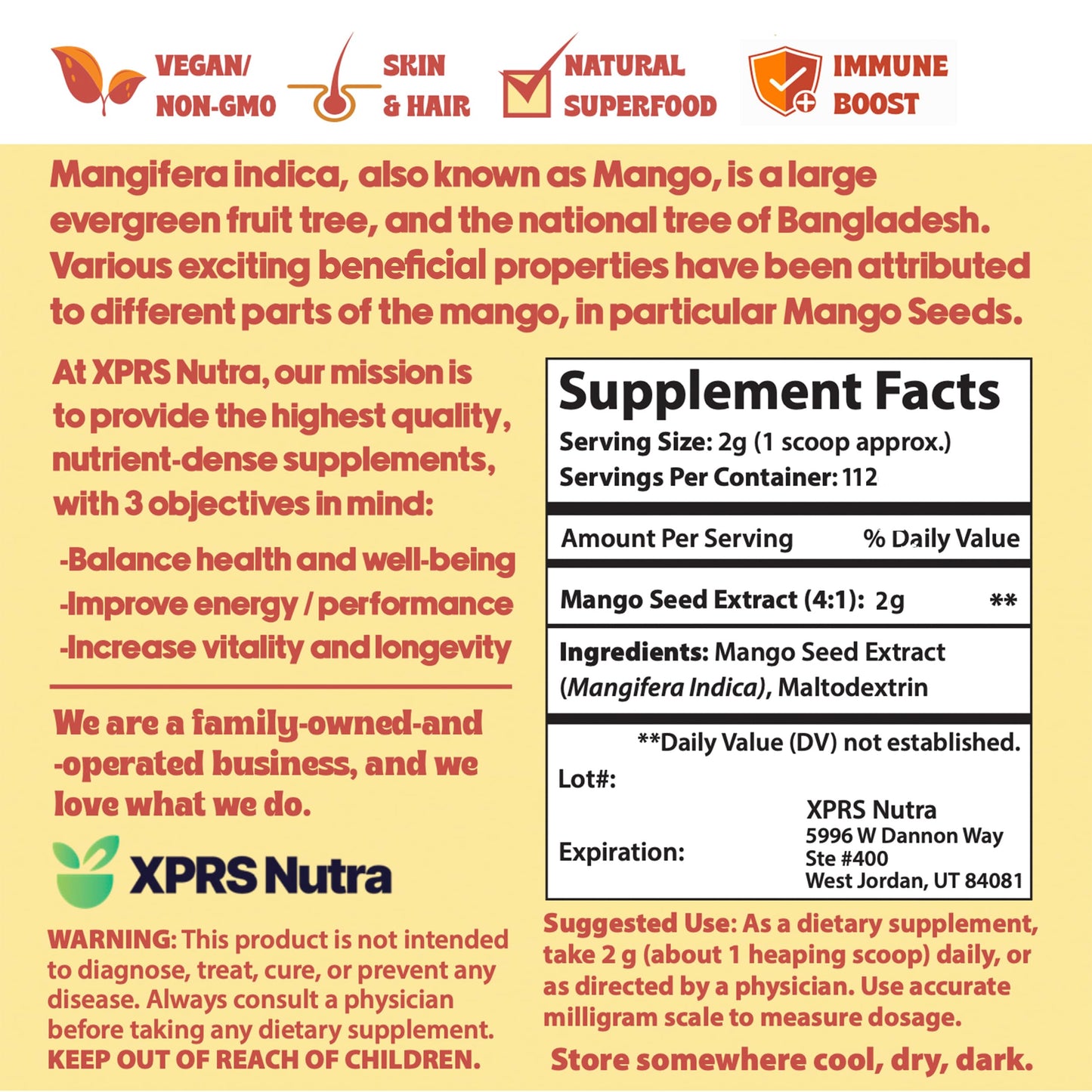 XPRS Nutra Mango Seed Extract Powder 8 Ounce