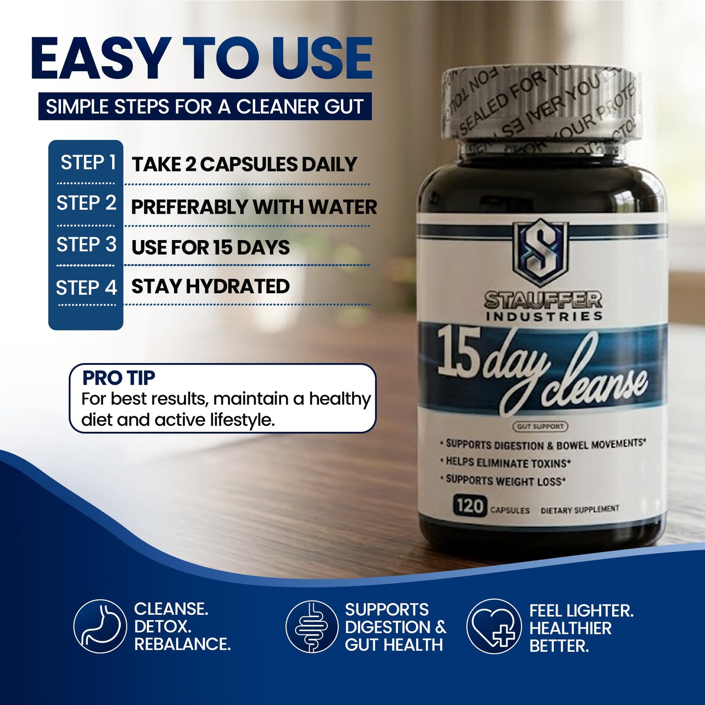 STAUFFER INDUSTRIES Colon Cleanse – 15 Day Cleanse Gut Support Supplement – Colon Cleanser with Psyllium Husk, Senna & Probiotics – Digestive Support for Women & Men, Capsules, 120