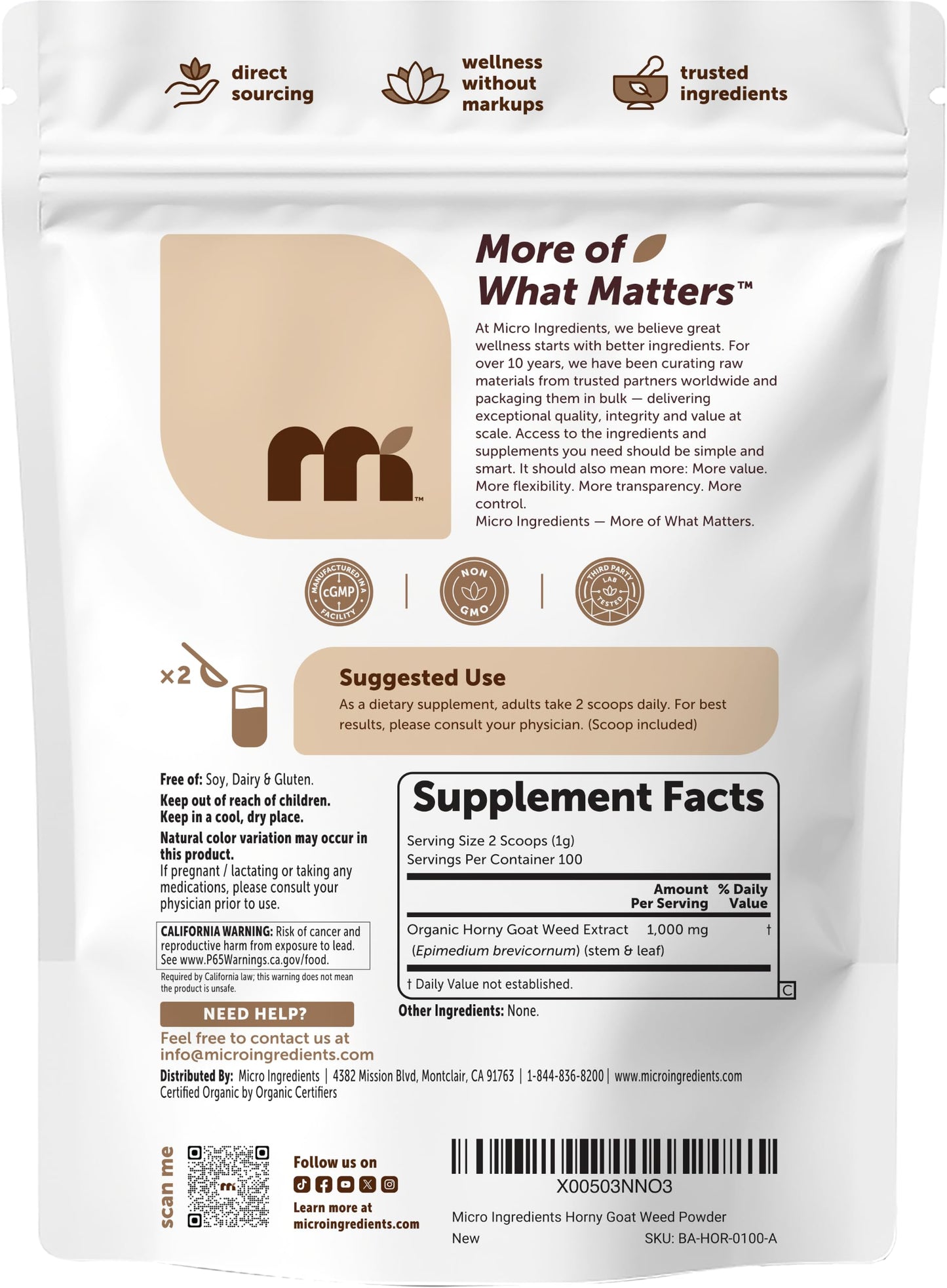 Micro Ingredients Organic Horny Goat Weed Powder, 3.53 Ounce
