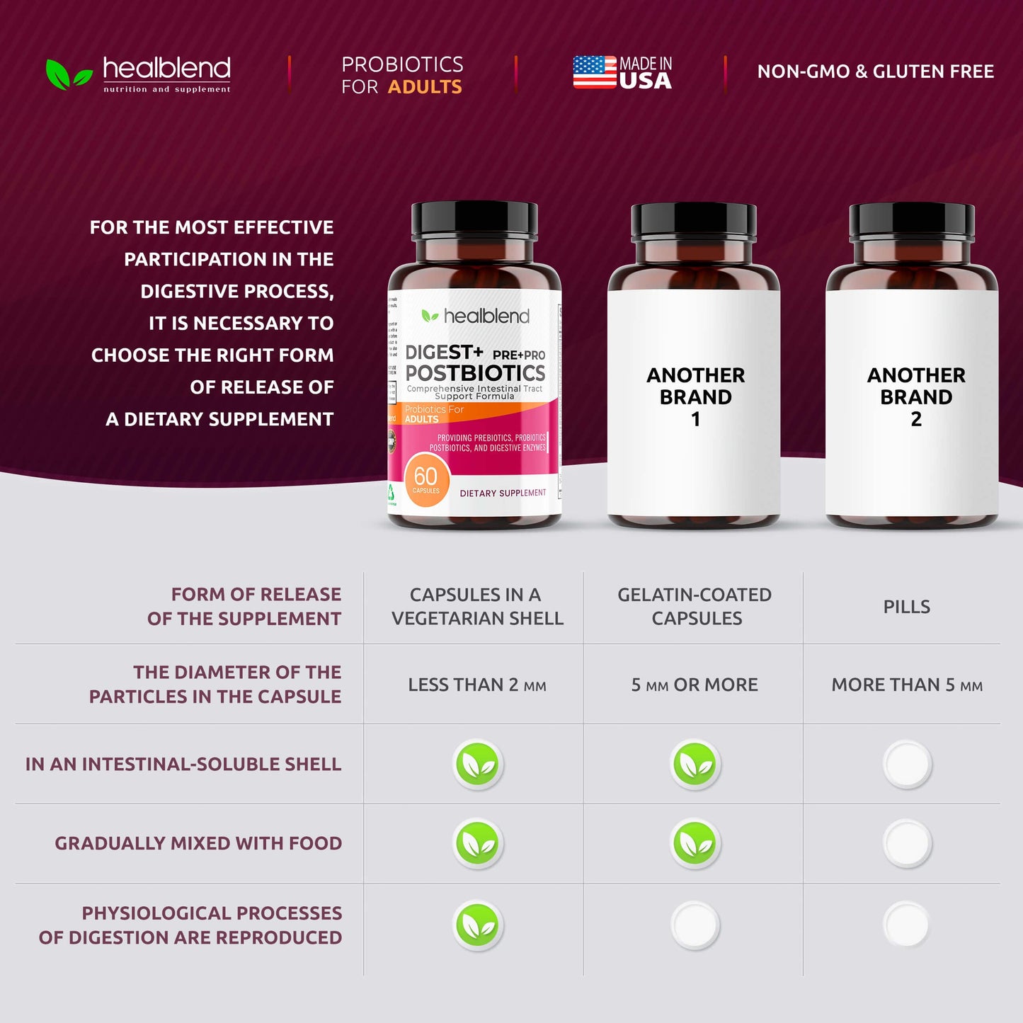 Healblend Digest + Postbiotics Supplement for Women and Men, Multi Enzymes, Organic Prebiotic & Probiotic for Digestive Health with Bromeline, Papin and Lipase, 60 Vegetarian Capsules