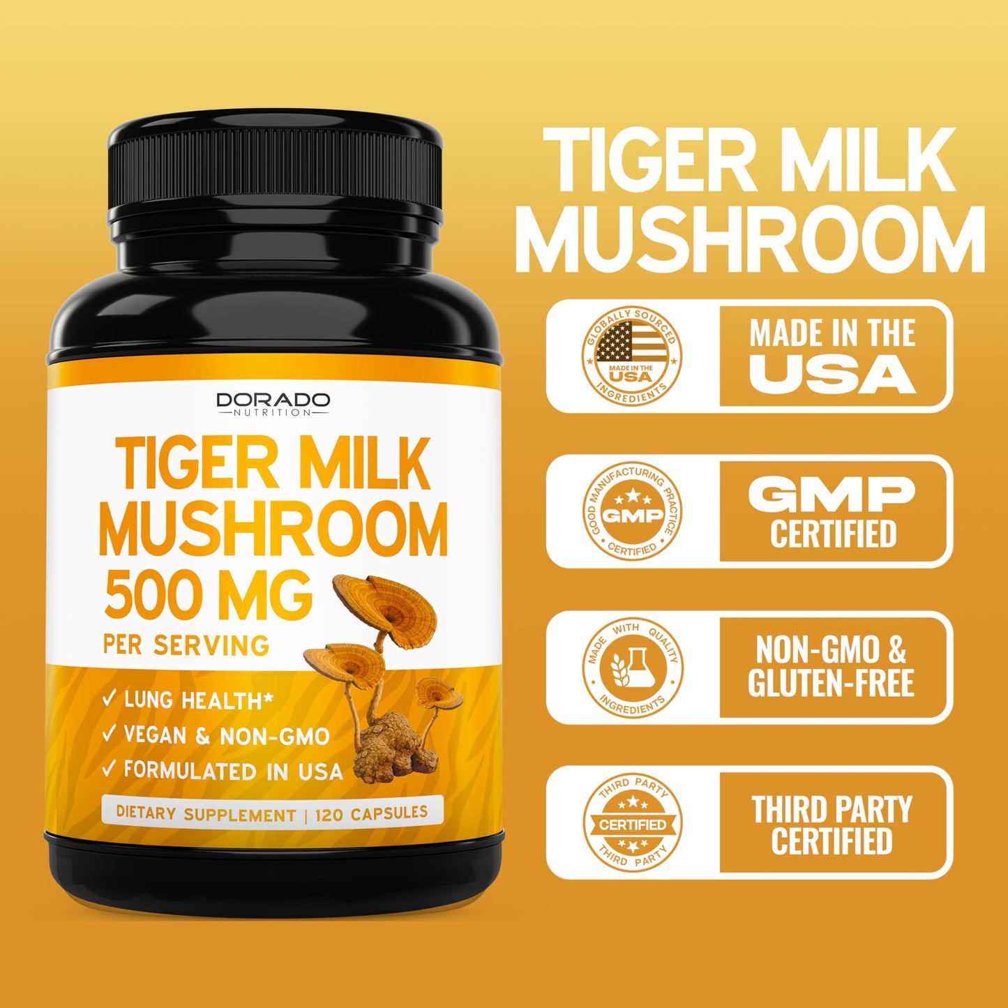 DORADO NUTRITION Tiger Milk Mushroom Supplement Capsule 120 Count
