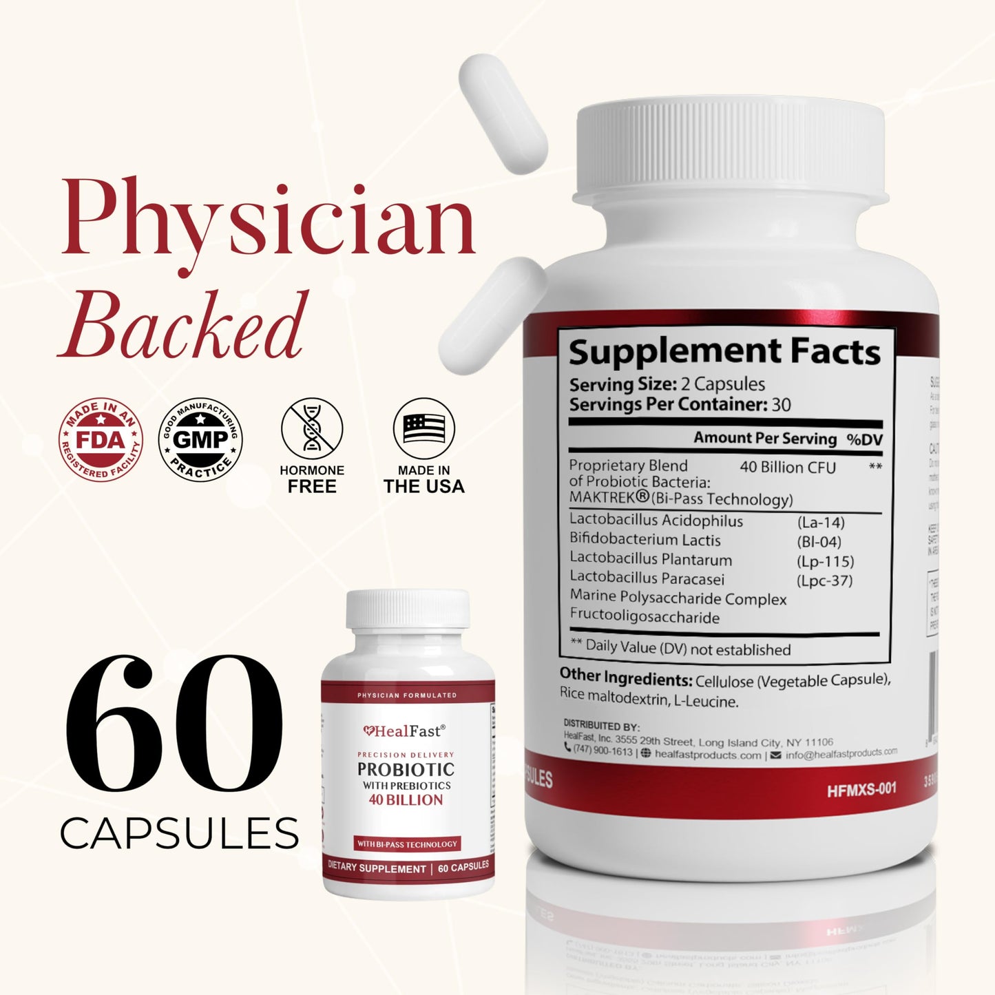 HealFast Physician Formulated Probiotic Supplement Capsule, 60 Count