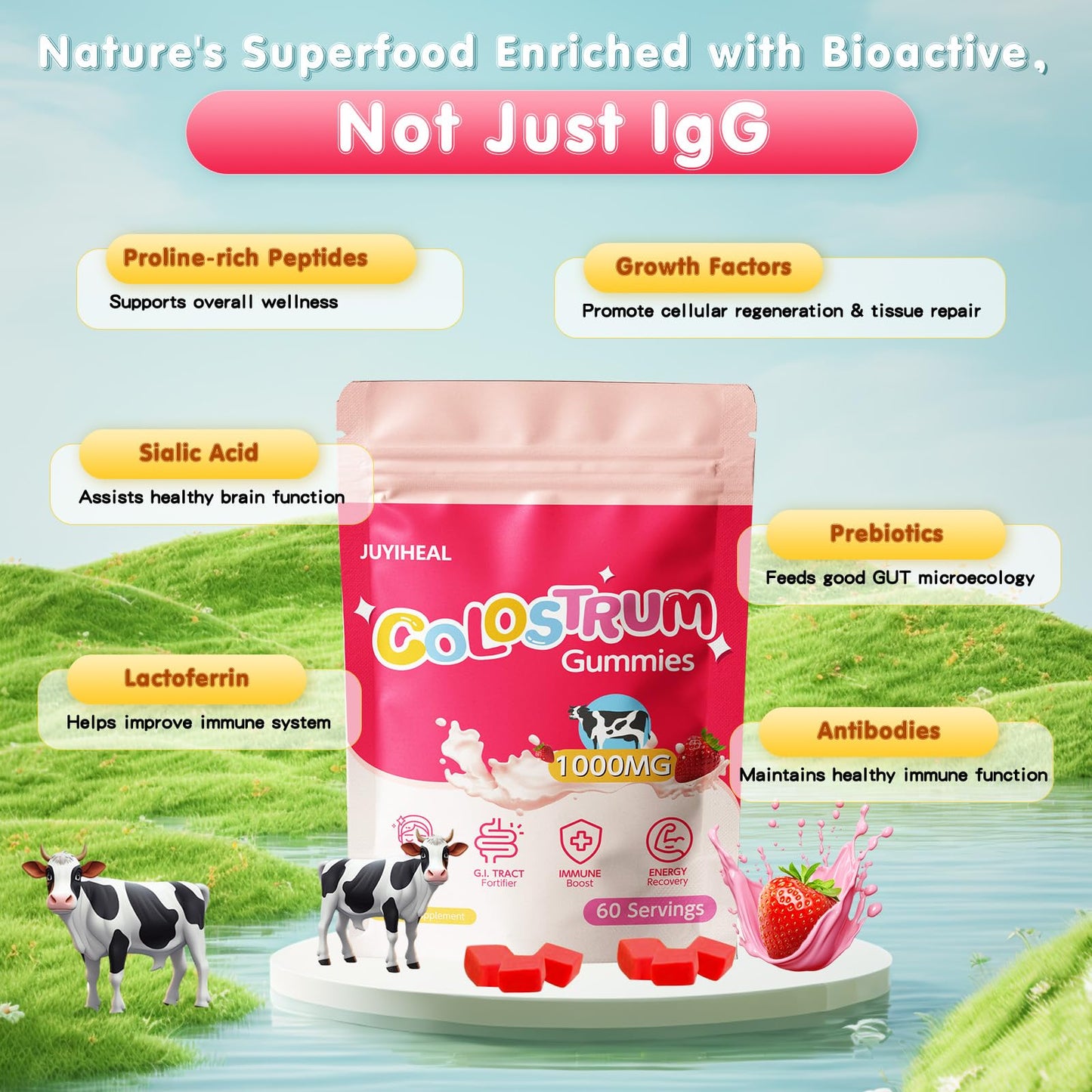 JUYIHEAL Core Bovine Colostrum Gummies Gummy 60 Count